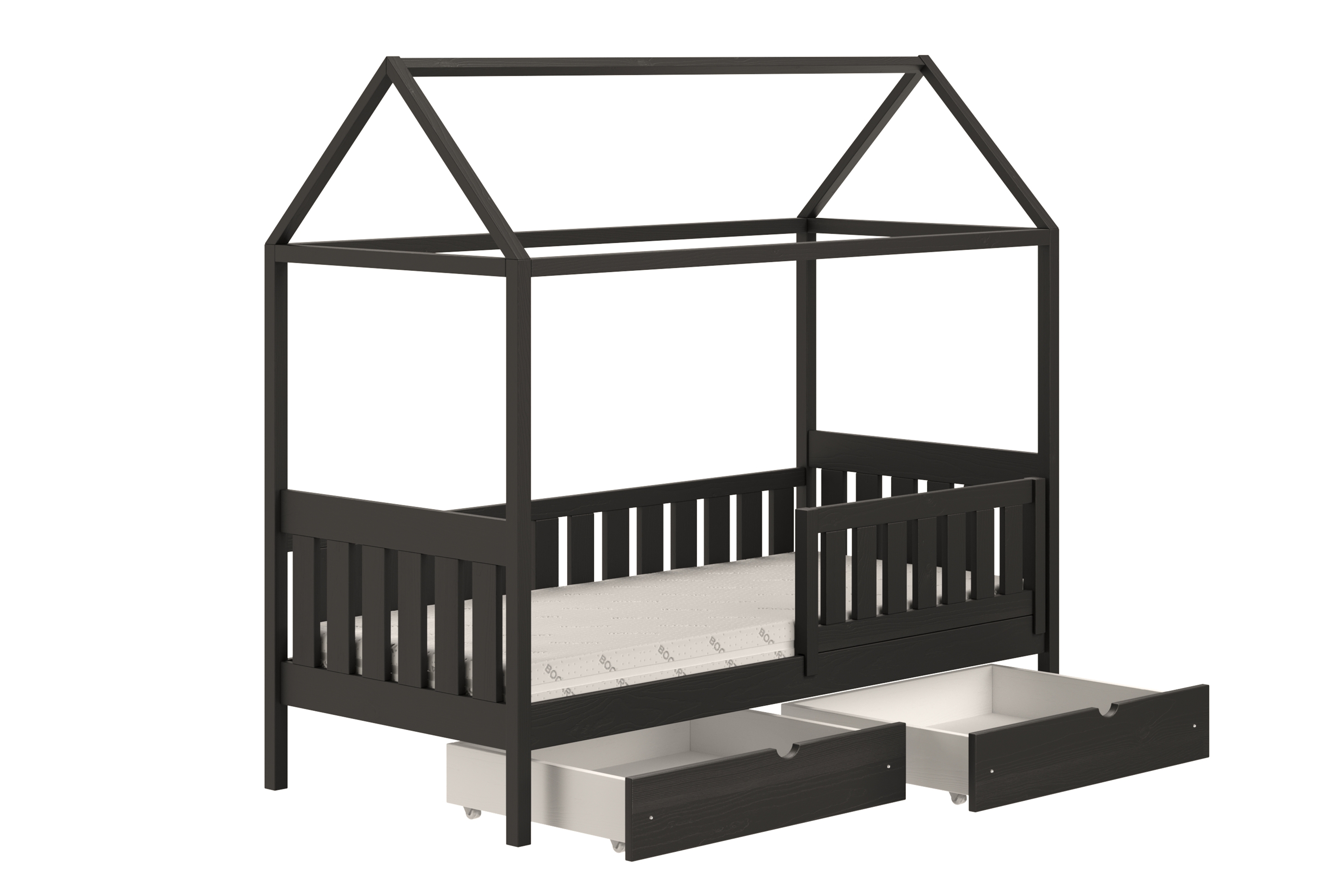 Detská domčeková posteľ Nemos II 80x190 so zásuvkami - čierna Posteľ domek Nemos II 80x190 prízemná so zásuvkami - Čierny 
