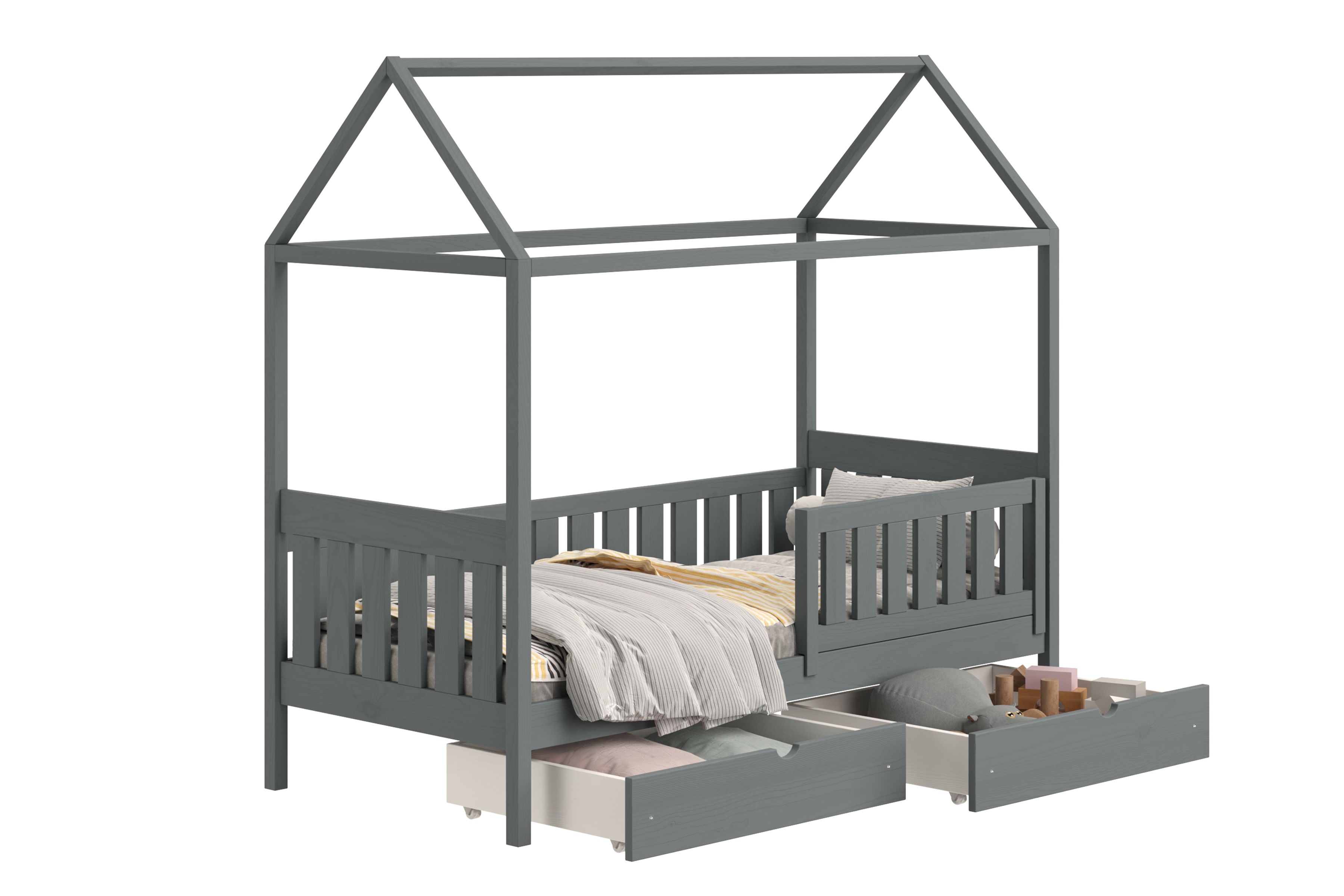 Detská domčeková posteľ Nemos II 80x190 so zásuvkami - grafitová Posteľ domek Nemos II 80x190 prízemná so zásuvkami - grafit 