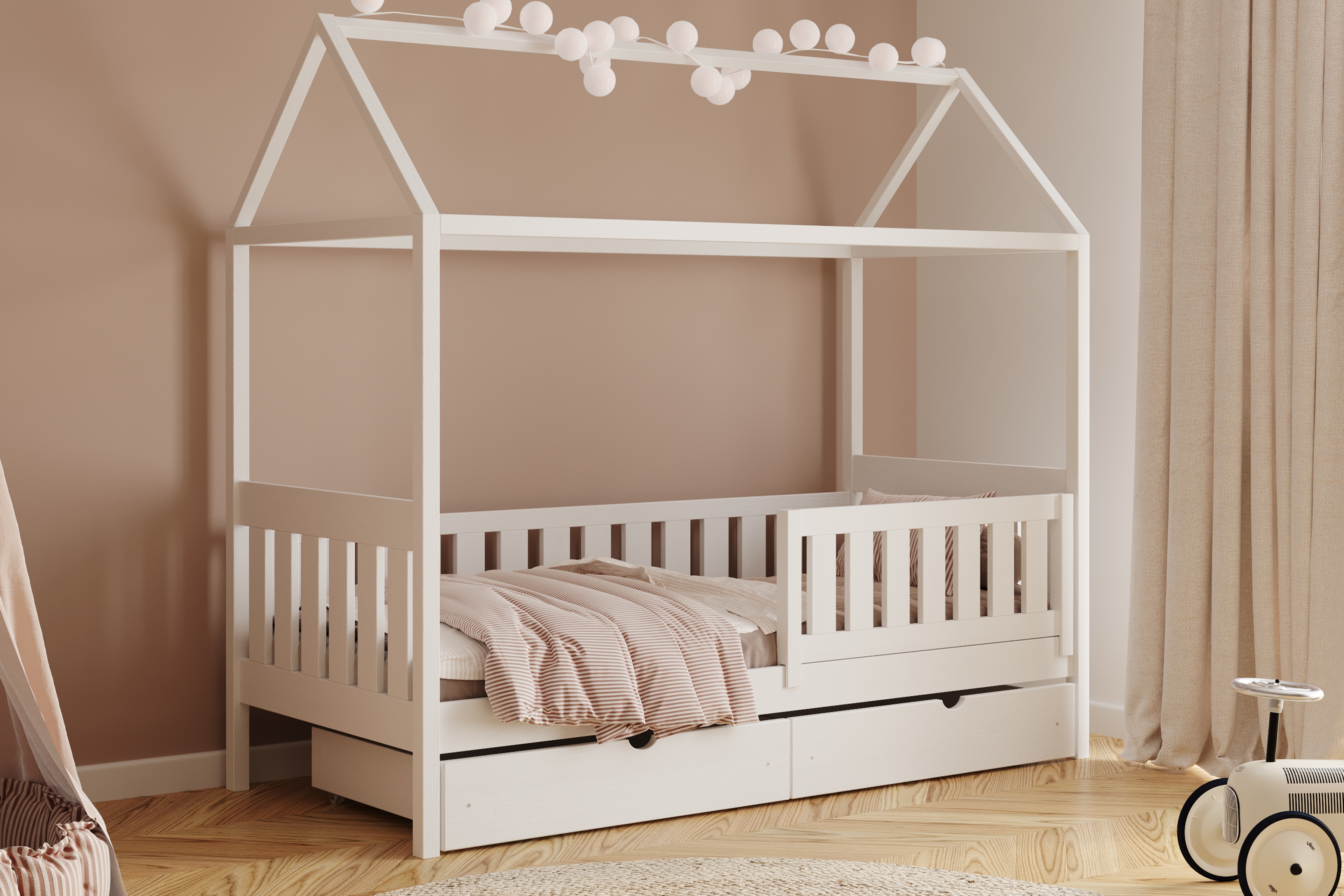 Detská domčeková posteľ Nemos II 80x200 so zásuvkami - biela Posteľ domek Nemos II 80x200 prízemná so zásuvkami - Biely 