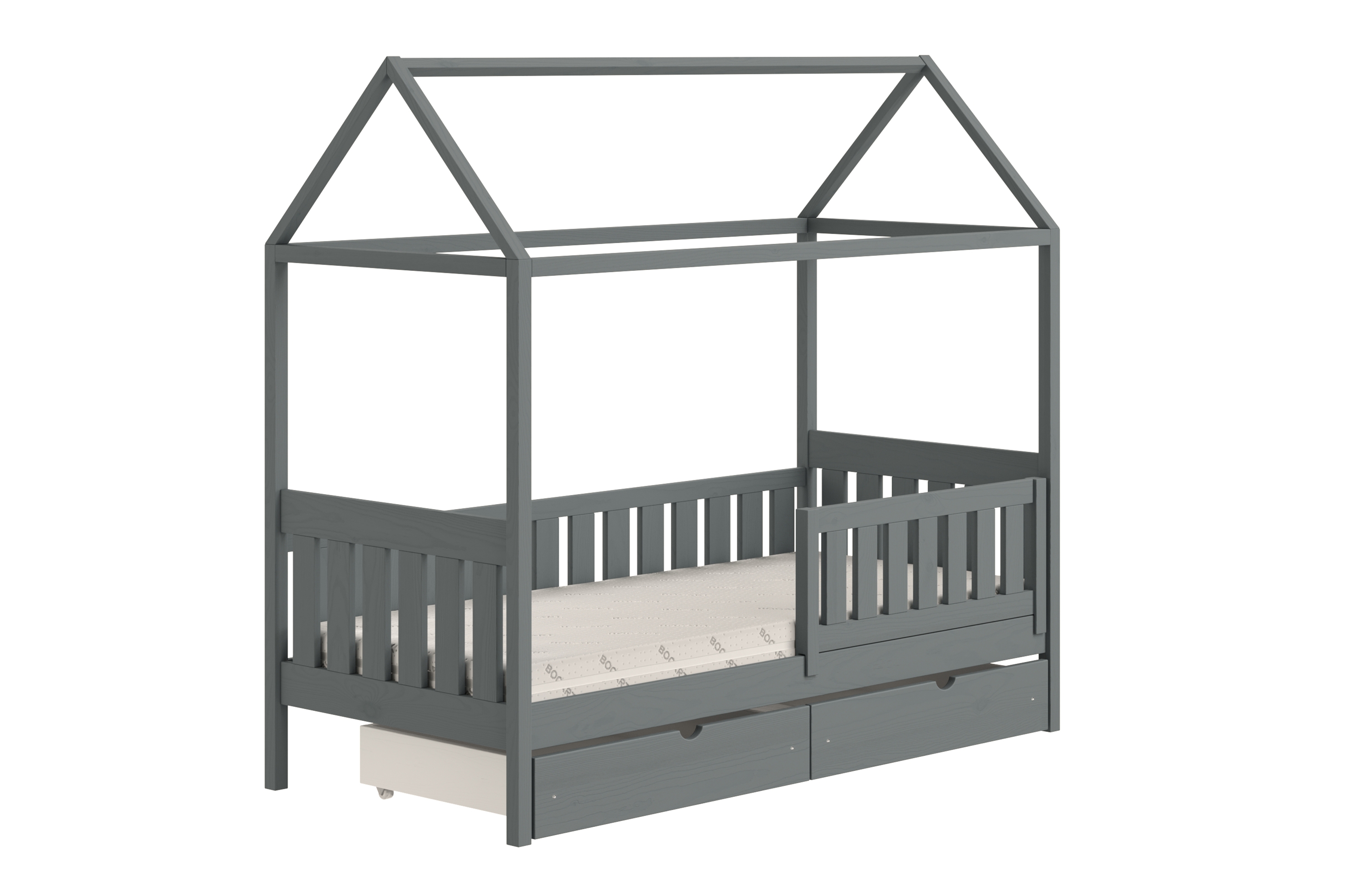 Detská domčeková posteľ Nemos II 90x190 so zásuvkami - grafitová Posteľ domek Nemos II 90x190 prízemná so zásuvkami - grafit 