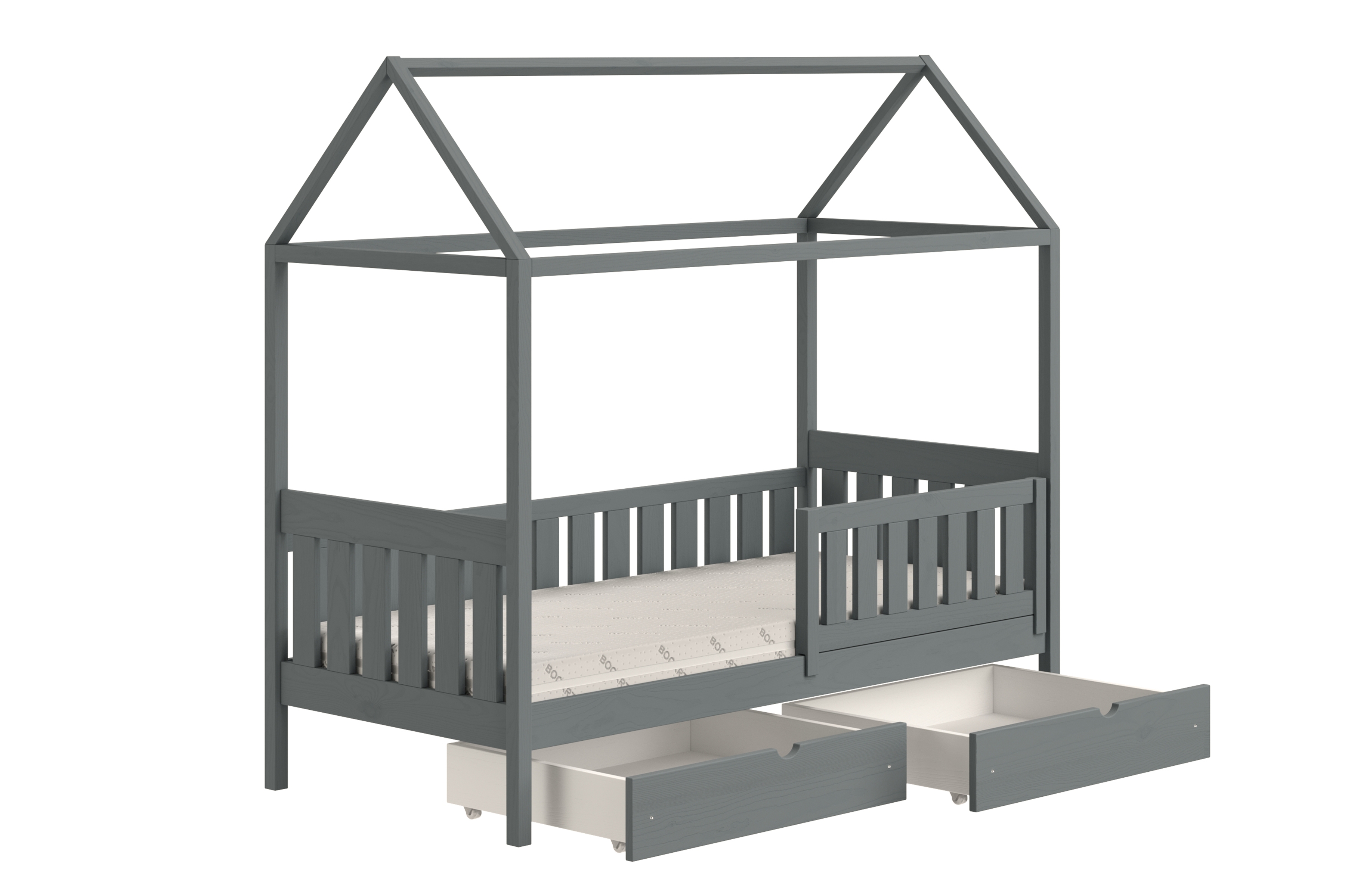 Detská domčeková posteľ Nemos II 90x200 so zásuvkami - grafitová Posteľ domek Nemos II 90x200 prízemná so zásuvkami - grafit 