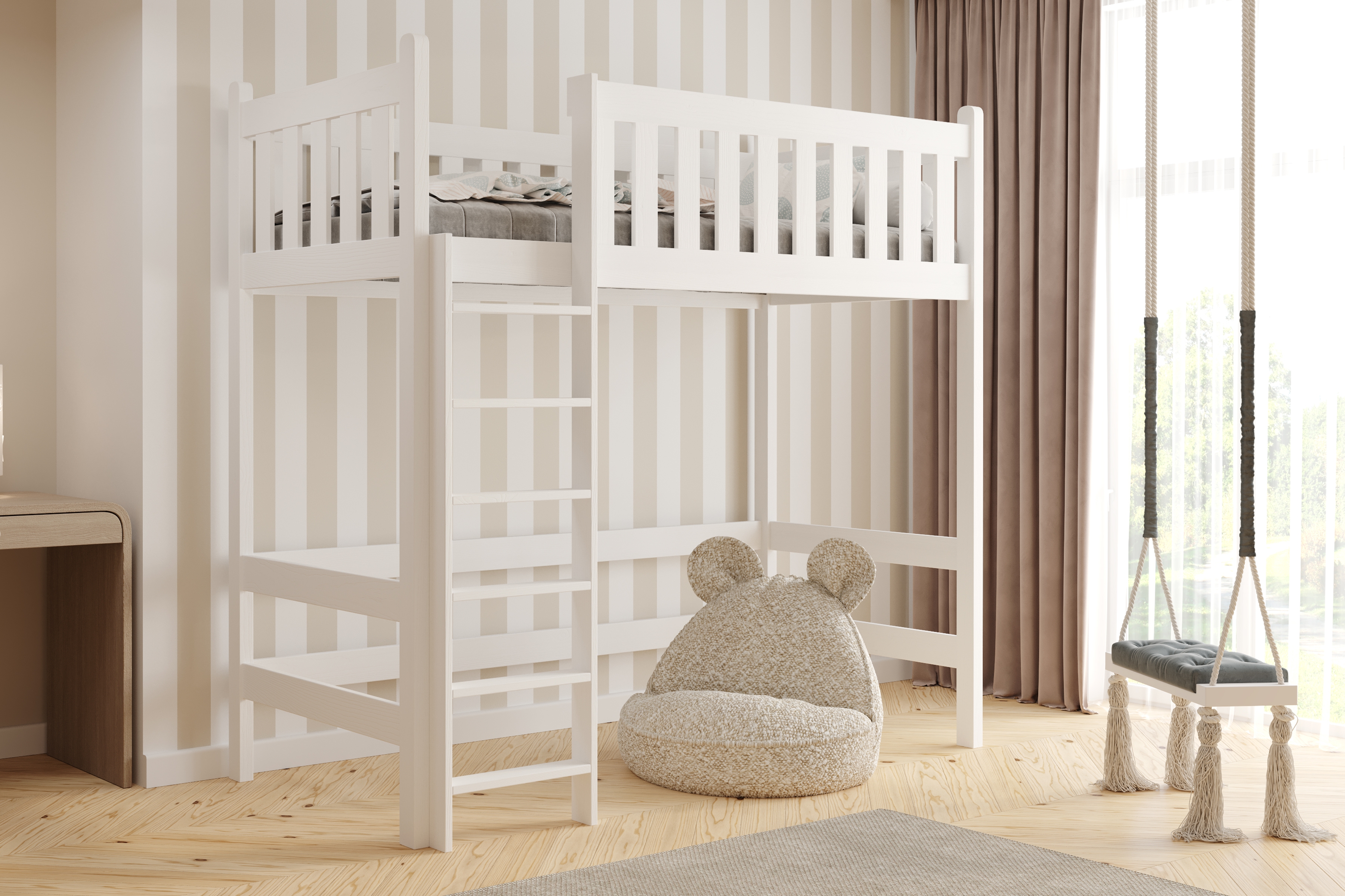 Vyvýšená dřevěná postel Swen 70x140 cm - bílá Postel dřevěná Swen 70x140 vyvýšená postel - bílá