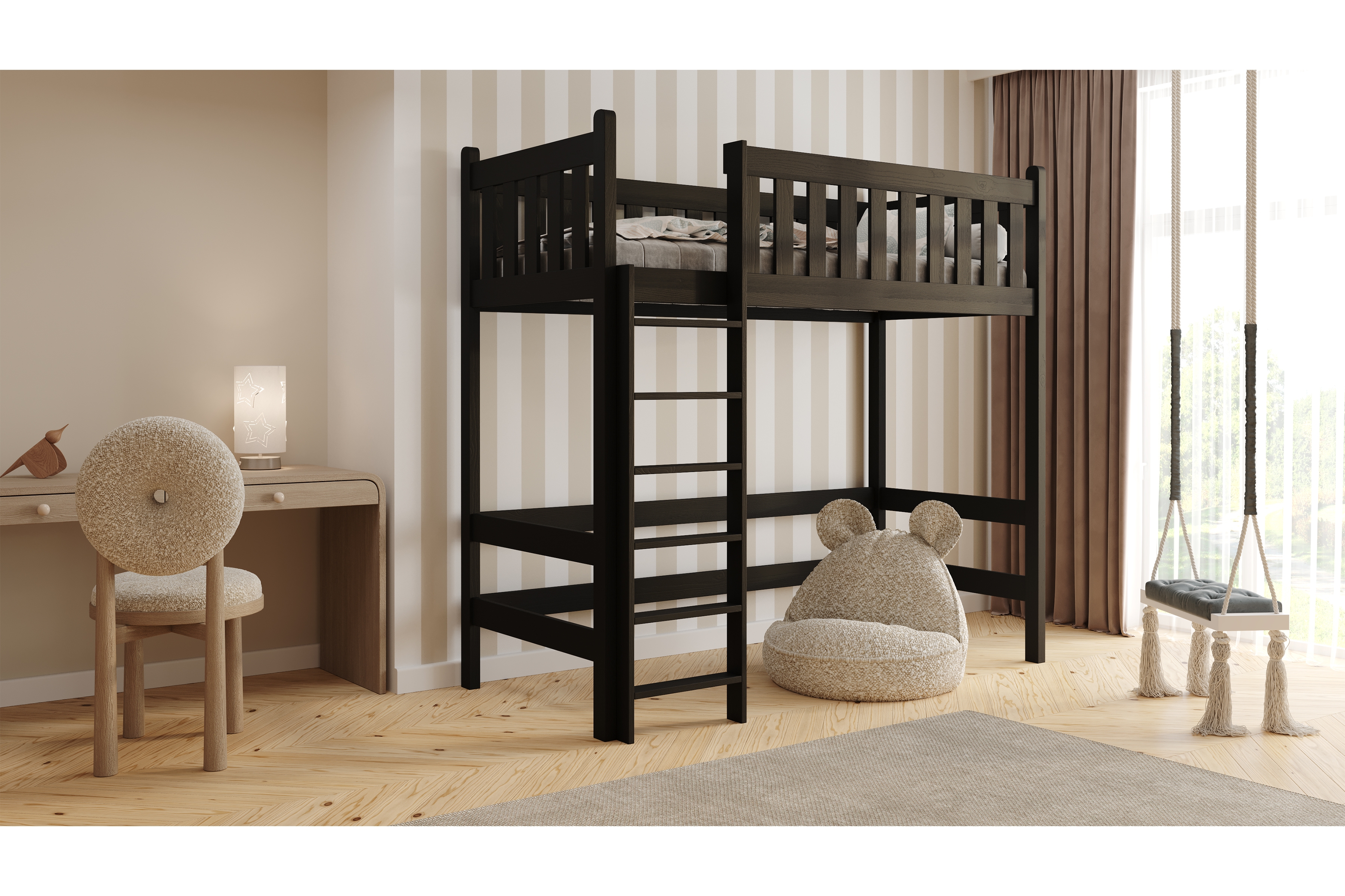 Vyvýšená dřevěná postel Swen 80x190 - černá Postel dřevěná Swen 80x190 vyvýšená postel - černá