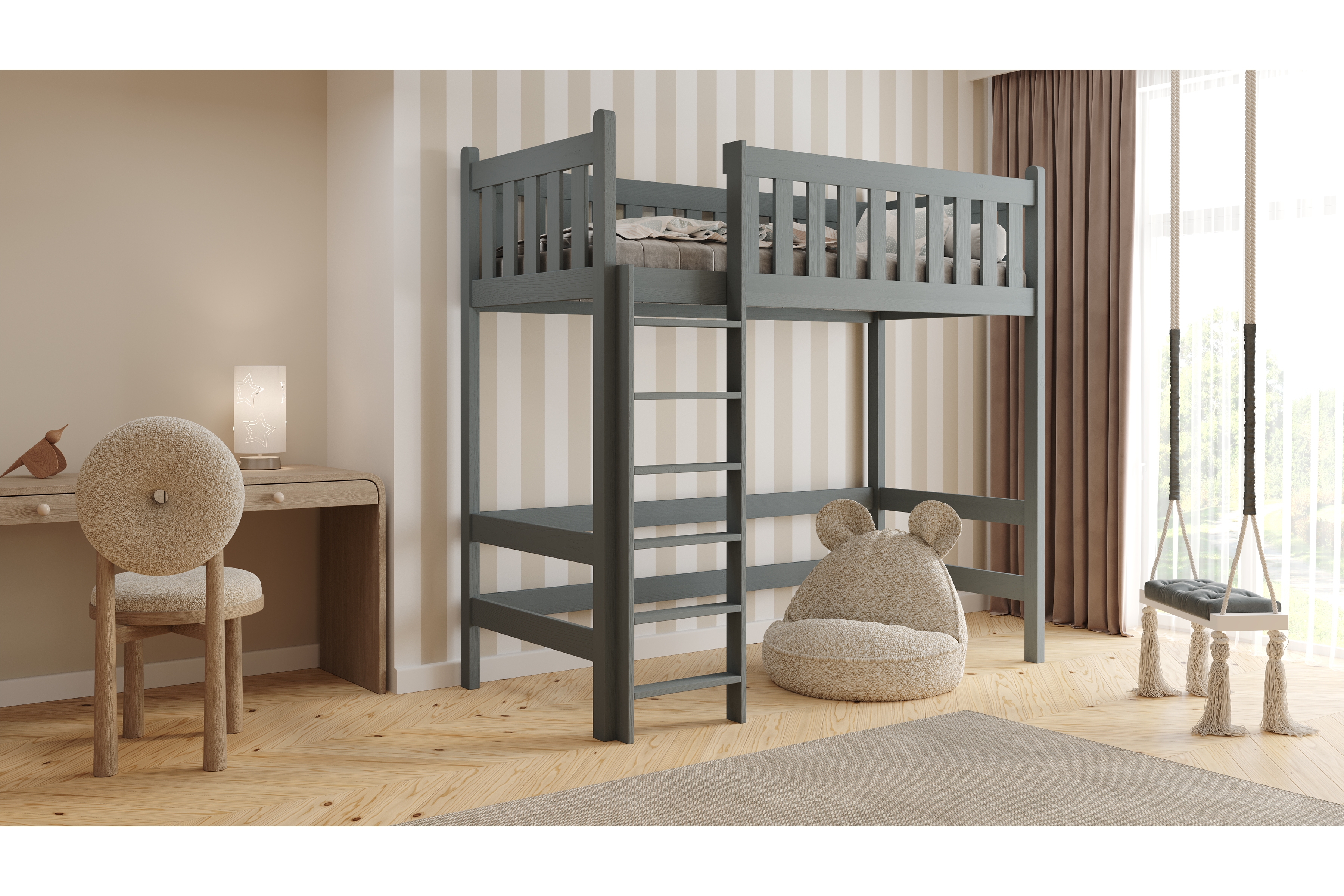 Vyvýšená dřevěná postel Swen 80x190 cm - grafitová Postel dřevěná Swen 80x190 vyvýšená postel - grafit