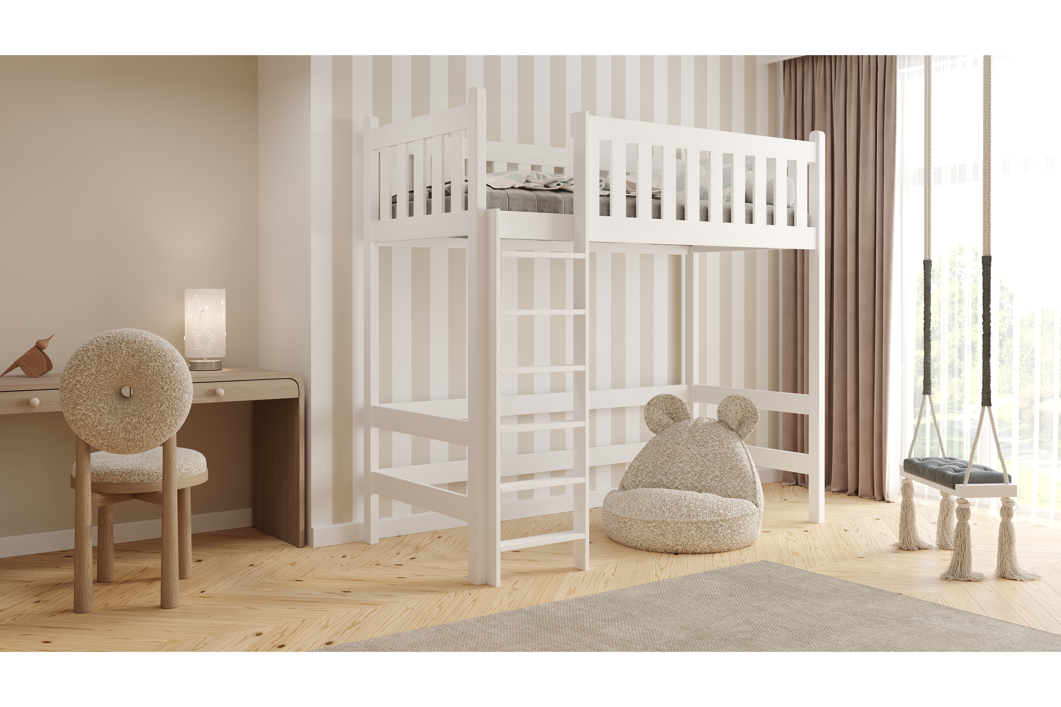 Vyvýšená detská posteľ Swen - 80x200 cm - biela Posteľ drevená Swen 80x200 vyvýšená - Biely