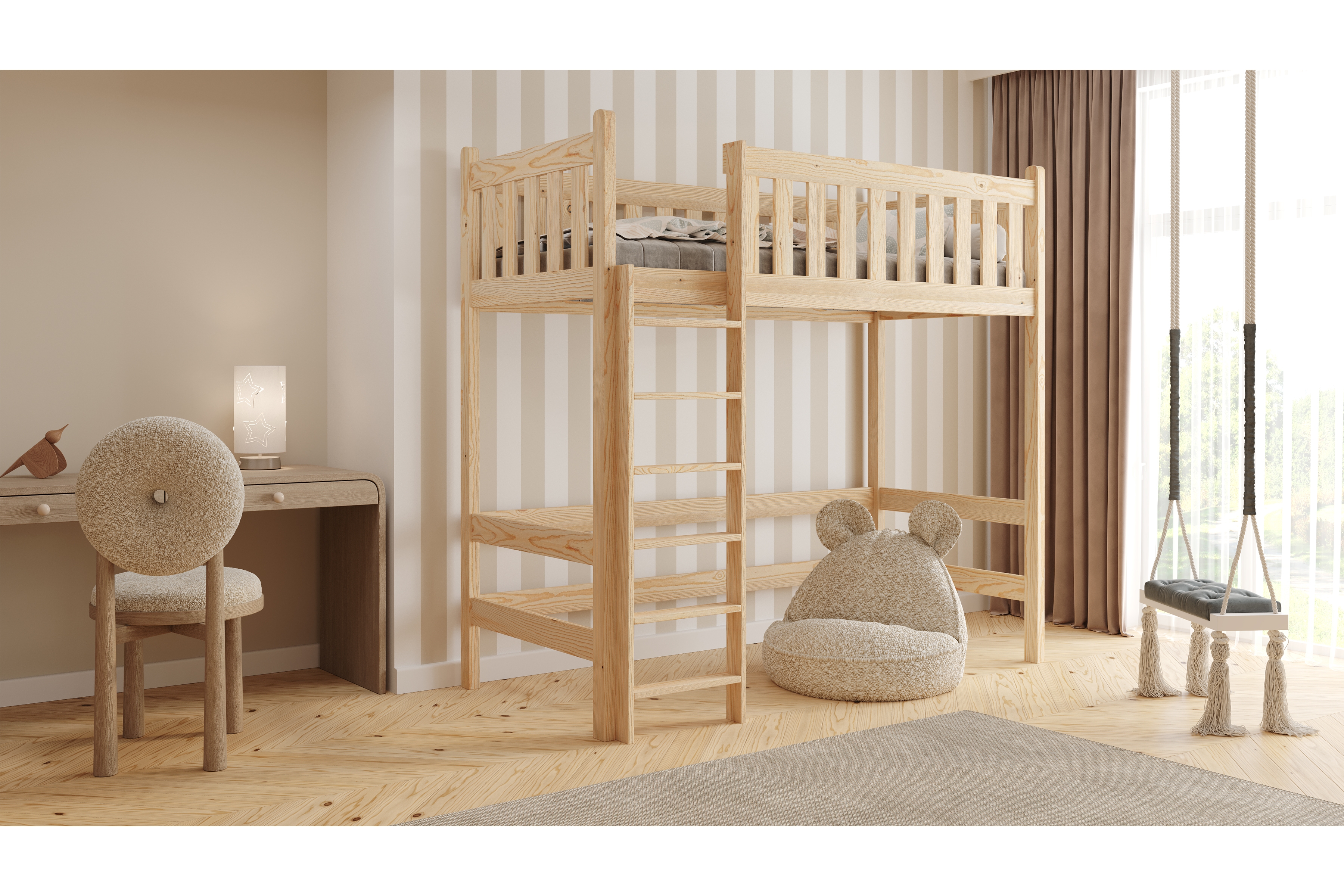 Vyvýšená dřevěná postel Swen 90x180 - borovice Postel dřevěná Swen 90x180 vyvýšená postel - borovice