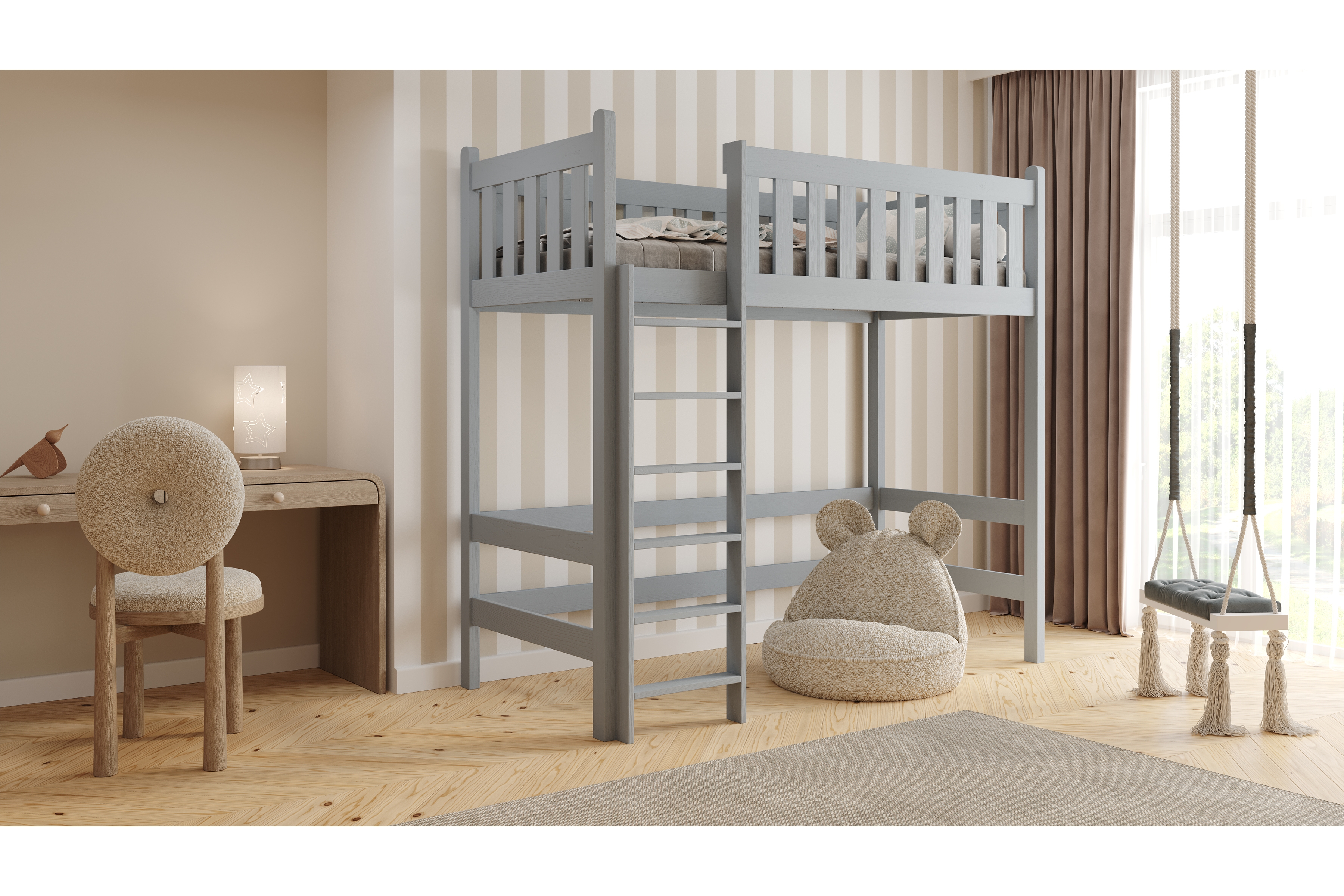 Vyvýšená dřevěná postel Swen 90x180 cm - šedá Postel dřevěná Swen 90x180 vyvýšená postel - šedá