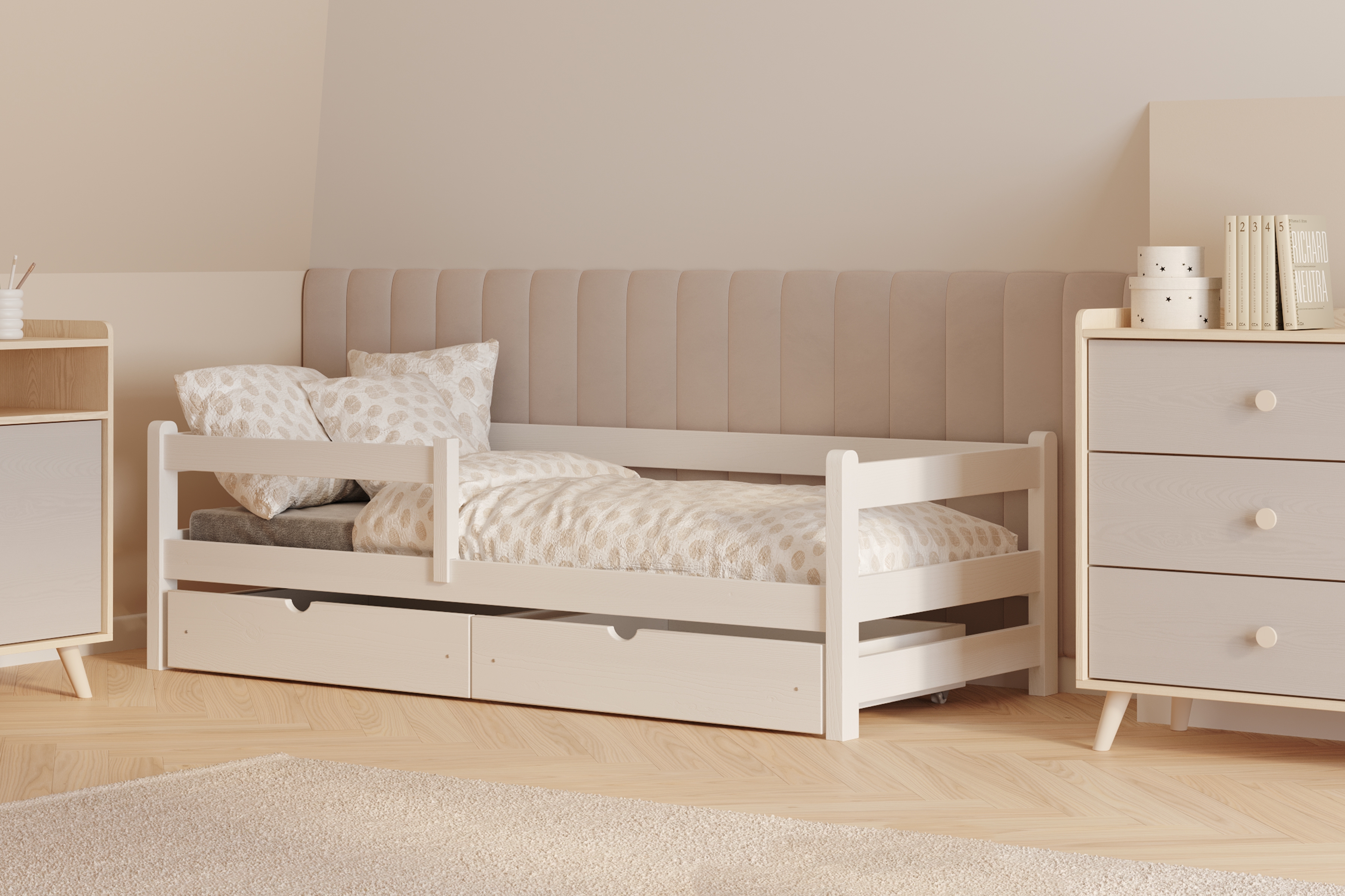 Detská posteľ Alis so zásuvkami - 70x140 cm - biela Posteľ dzieciece Alis 70x140 prízemná - Biely