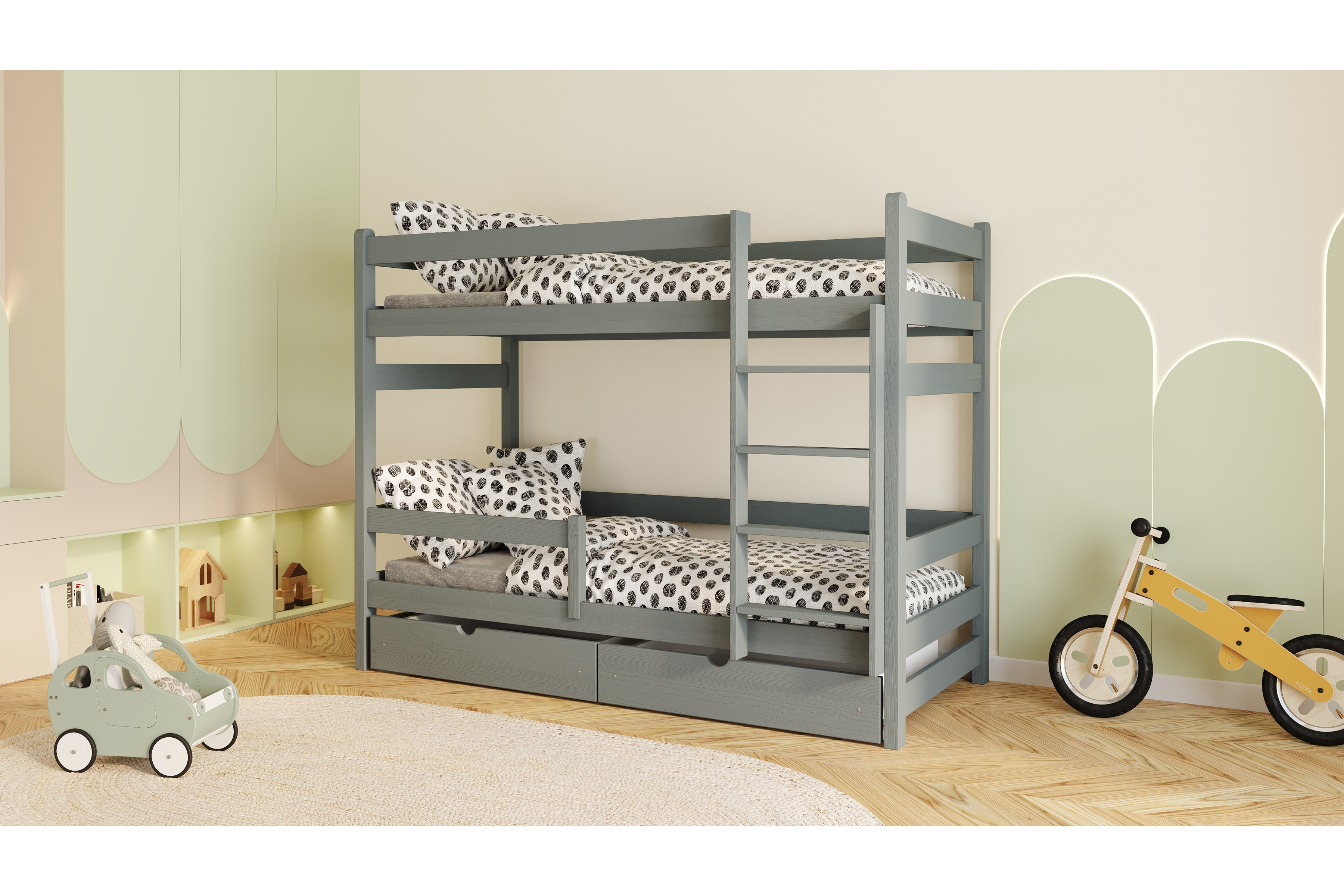 Poschodová posteľ Alis - grafit, 70x140 Posteľ dzieciece Alis 70x140 poschodová - grafit