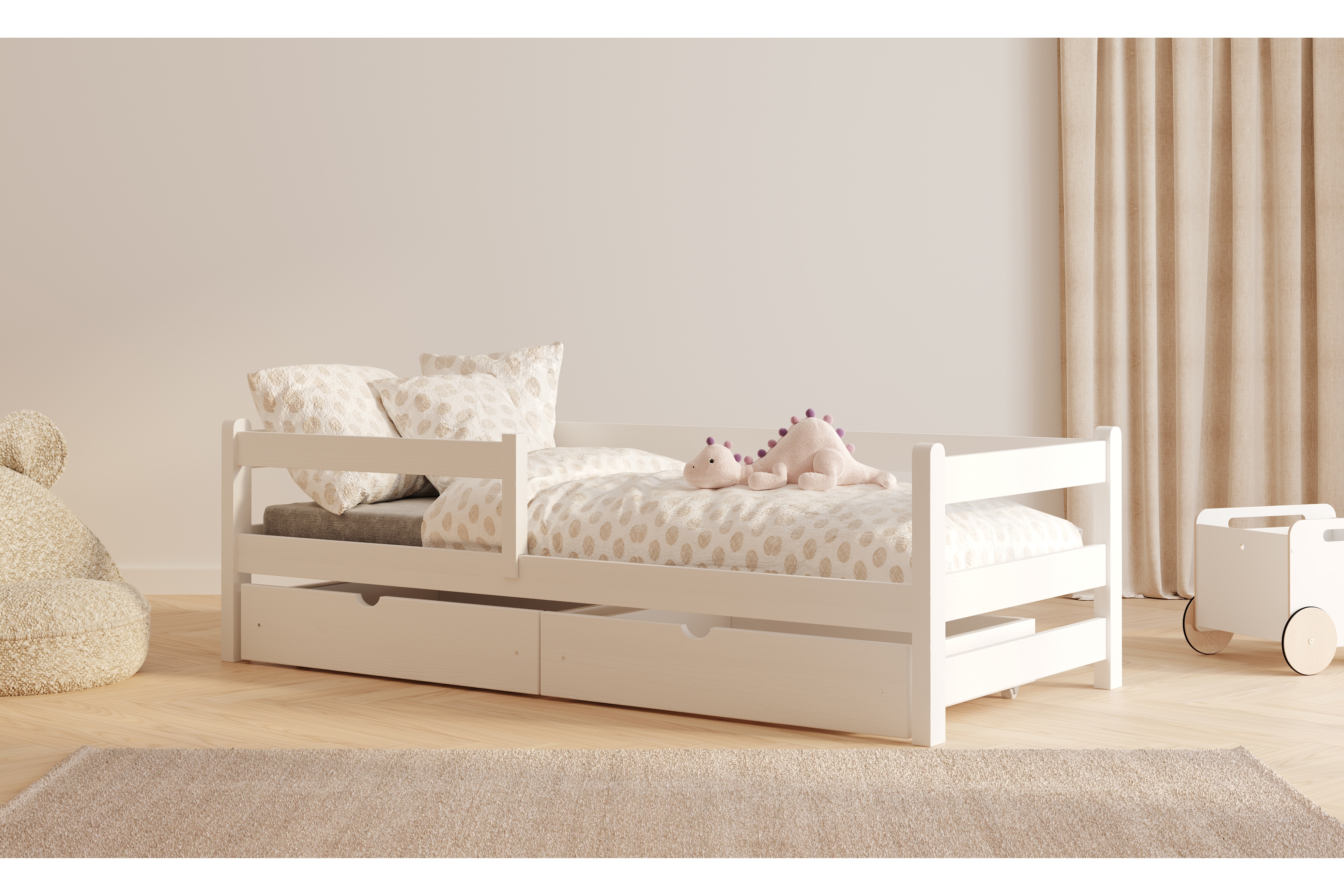 Detská posteľ Alis so zásuvkami - 80x160 cm - biela Posteľ dzieciece Alis 80x160 prízemná - Biely