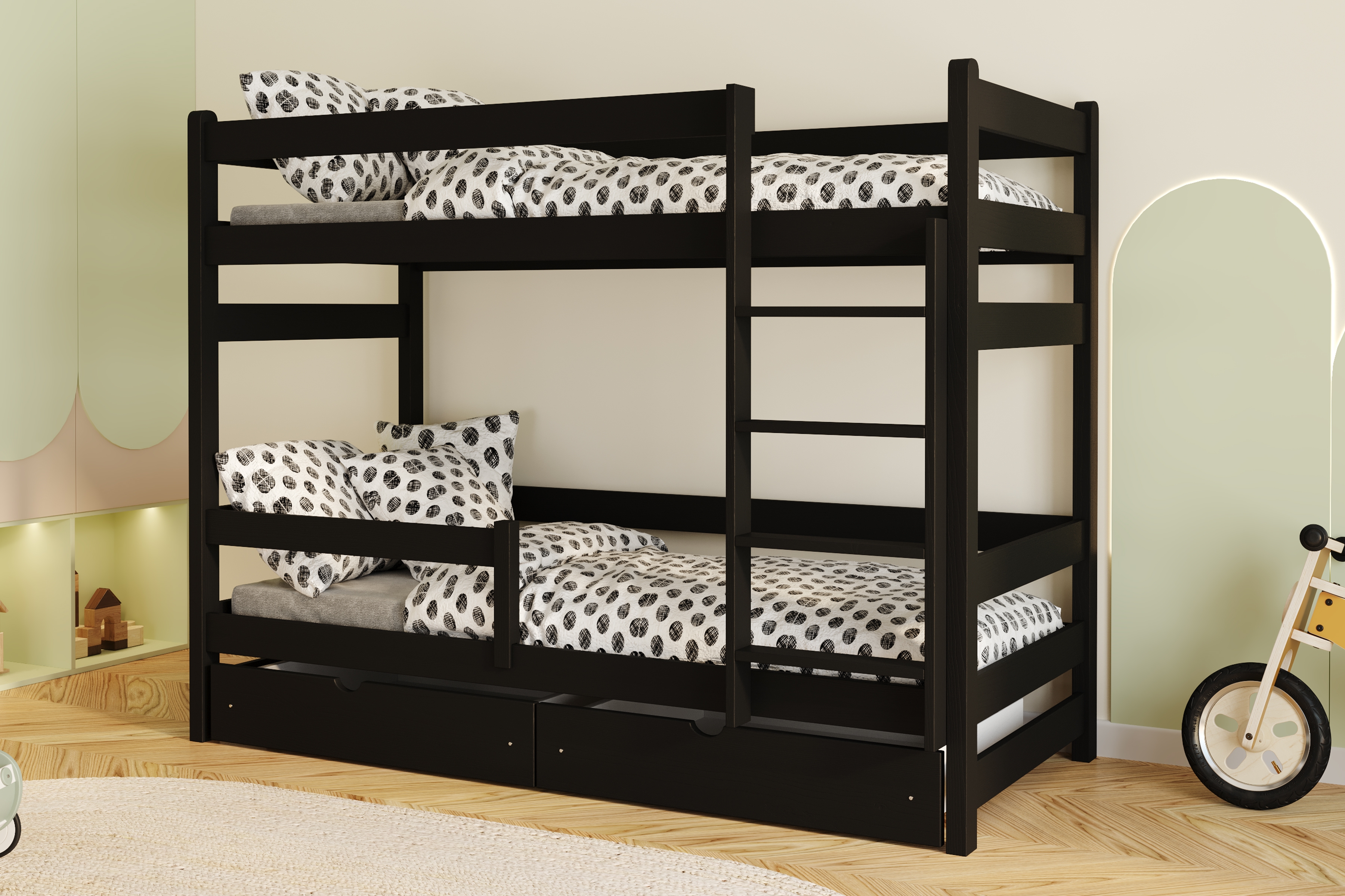 Dětská patrová výsuvná postel Alis 80x180 cm - černá Postel dzieciece Alis 80x180 patrová  - černá