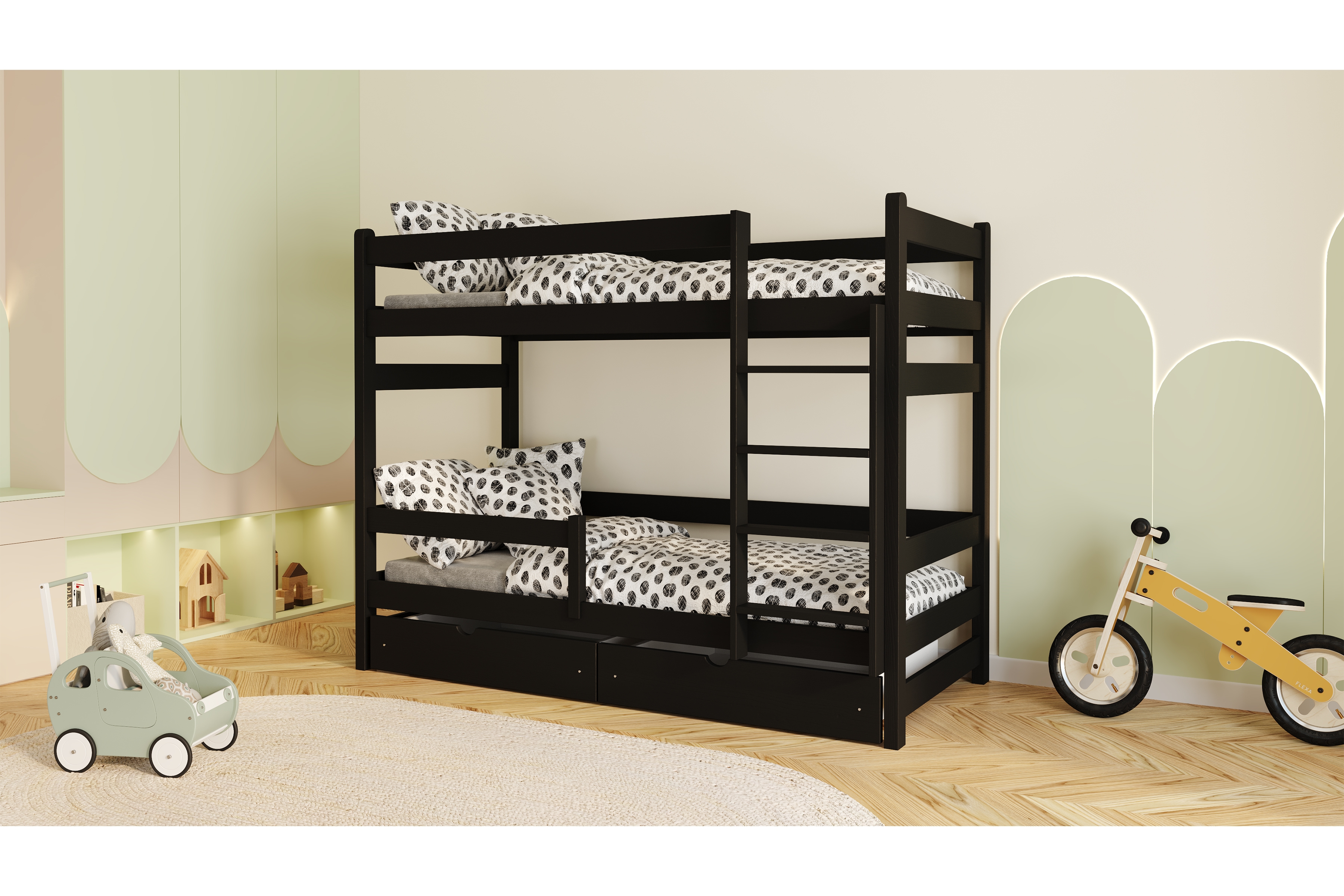 Dětská patrová výsuvná postel Alis 80x180 cm - černá Postel dzieciece Alis 80x180 patrová  - černá