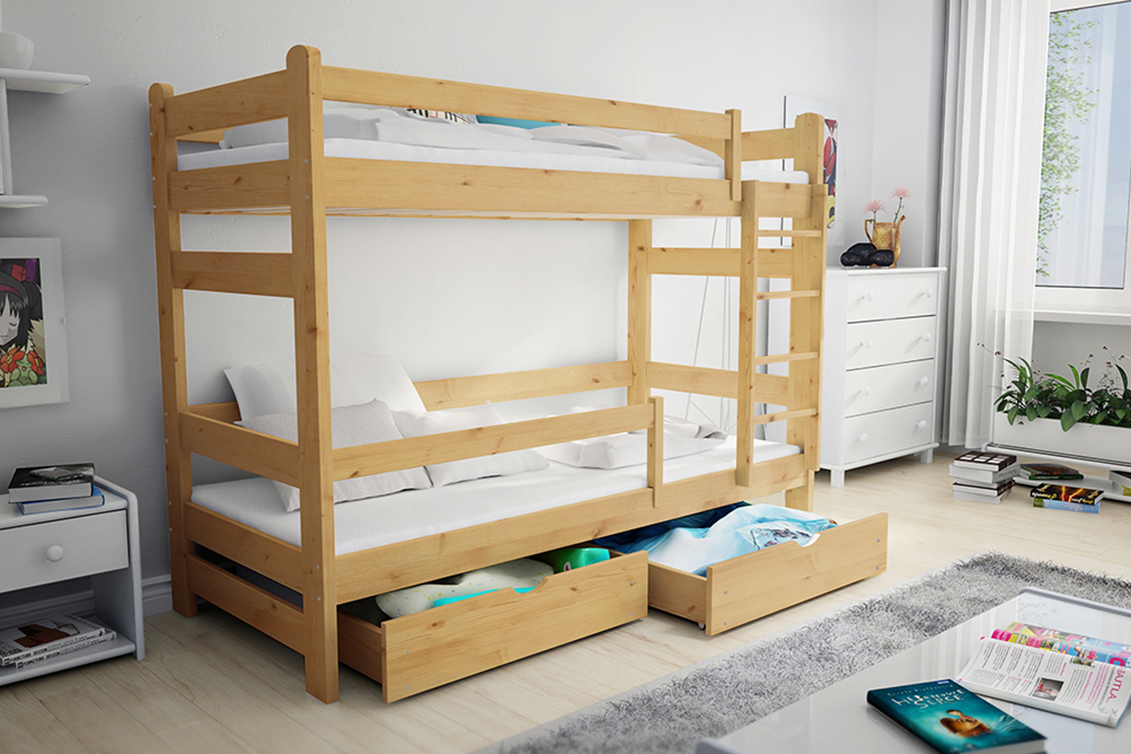 Poschodová posteľ Alis - Borovica, 80x180 Posteľ dzieciece Alis 80x180 poschodová - Borovica