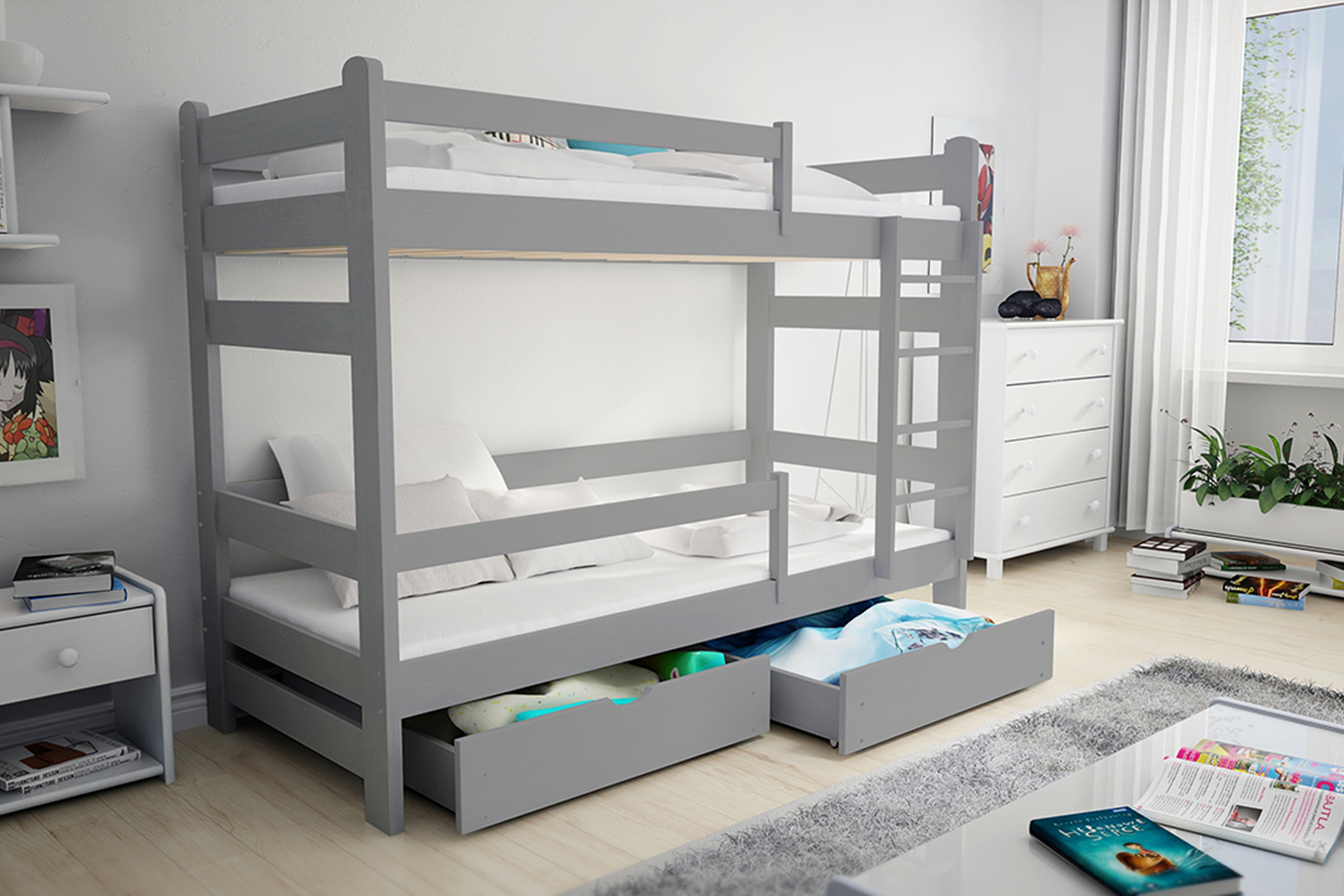 Dětská patrová postel Alis 80x180 cm - šedá Postel dzieciece Alis 80x180 patrová  - šedá