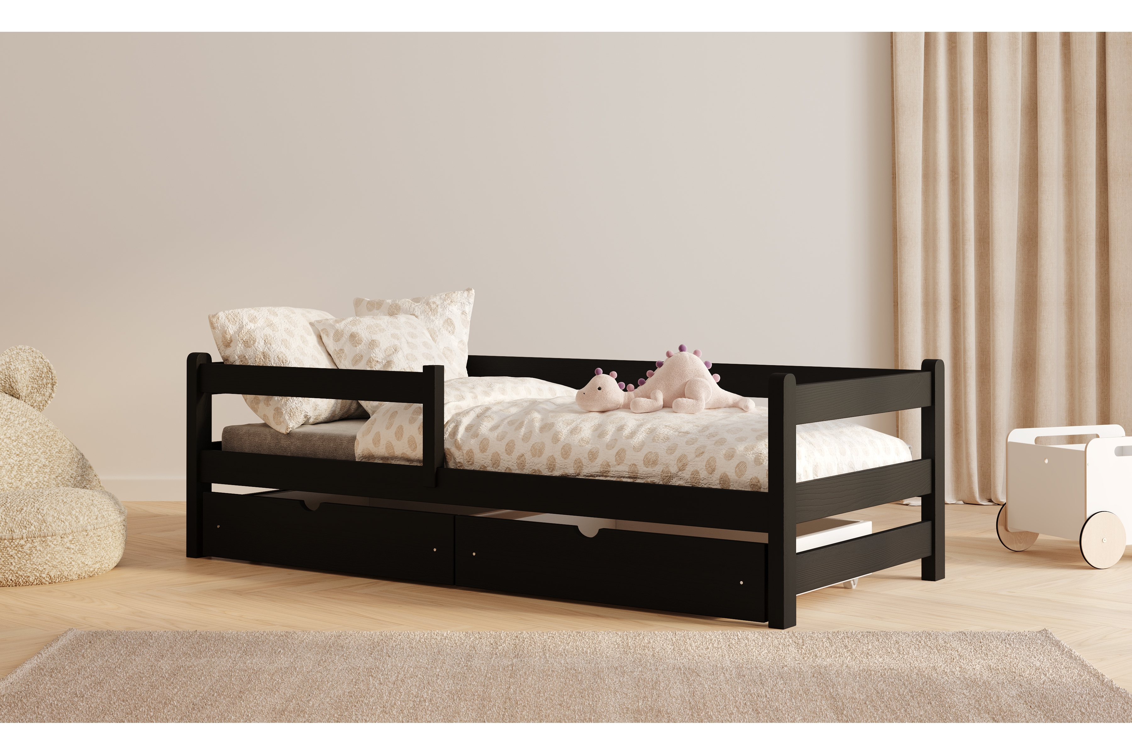 Detská posteľ Alis - čierny, 80x190 Posteľ dzieciece Alis 80x190 prízemná - Čierny