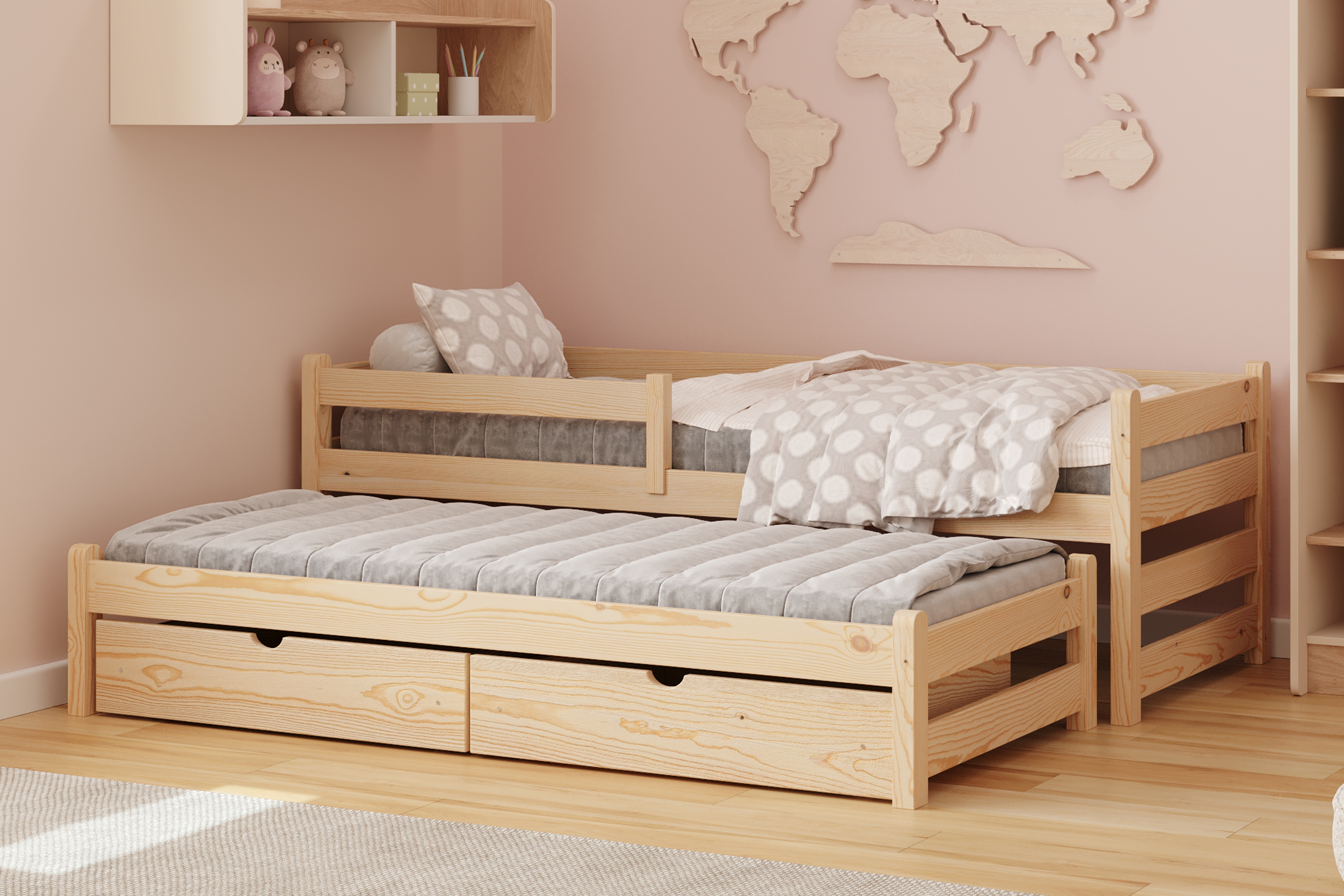 Dětská výsuvná postel Alis 80x190 cm - borovice Postel dzieciece Alis 80x190 přízemní výsuvná - borovice
