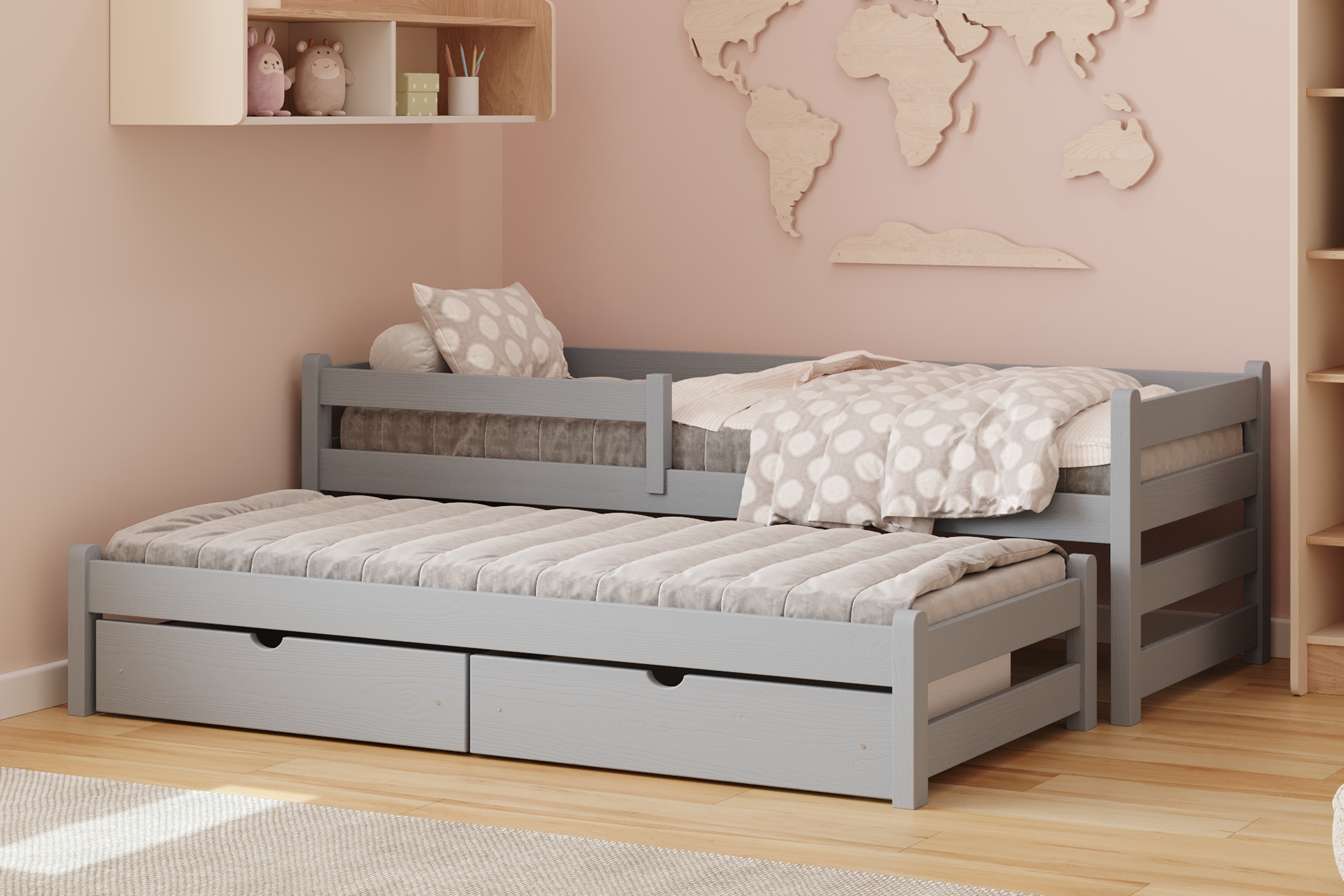 Dětská výsuvná postel Alis 80x190 cm - šedá Postel dzieciece Alis 80x190 přízemní výsuvná - šedá 