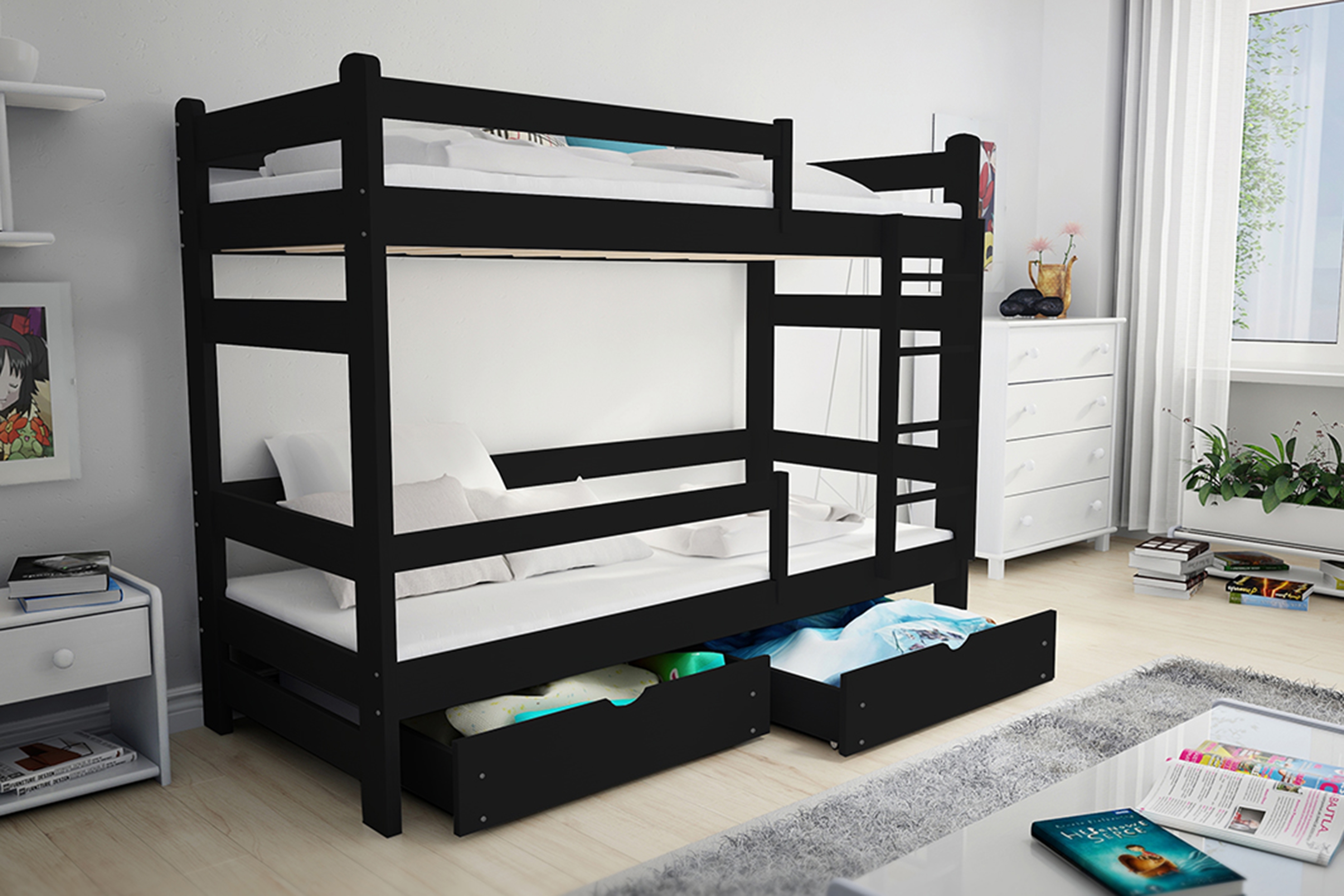 Dětská patrová výsuvná postel Alis 80x190 cm - černá Postel dzieciece Alis 80x190 patrová  - černá