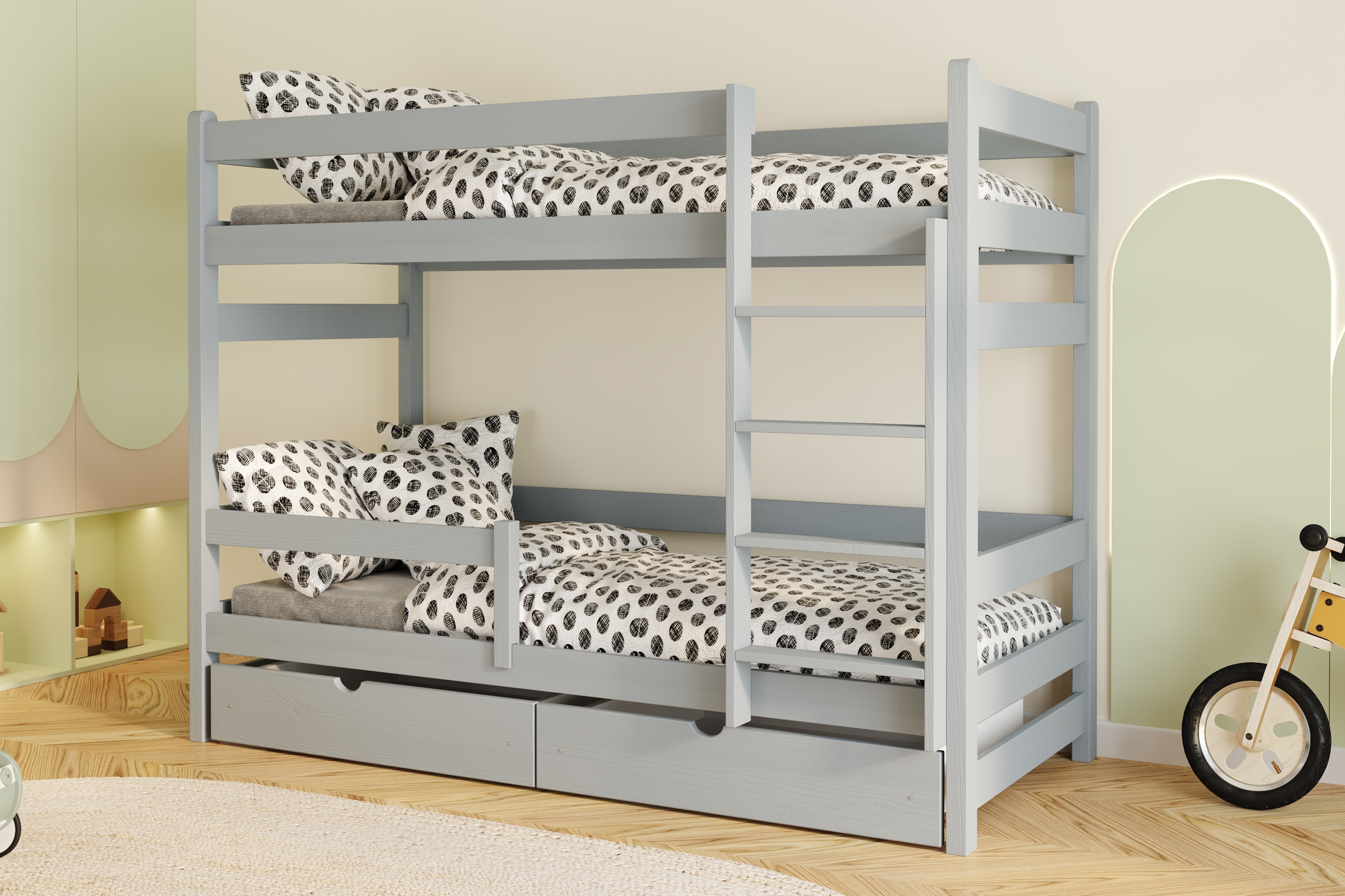 Poschodová posteľ Alis - šedý, 80x190 Posteľ dzieciece Alis 80x190 poschodová - šedý