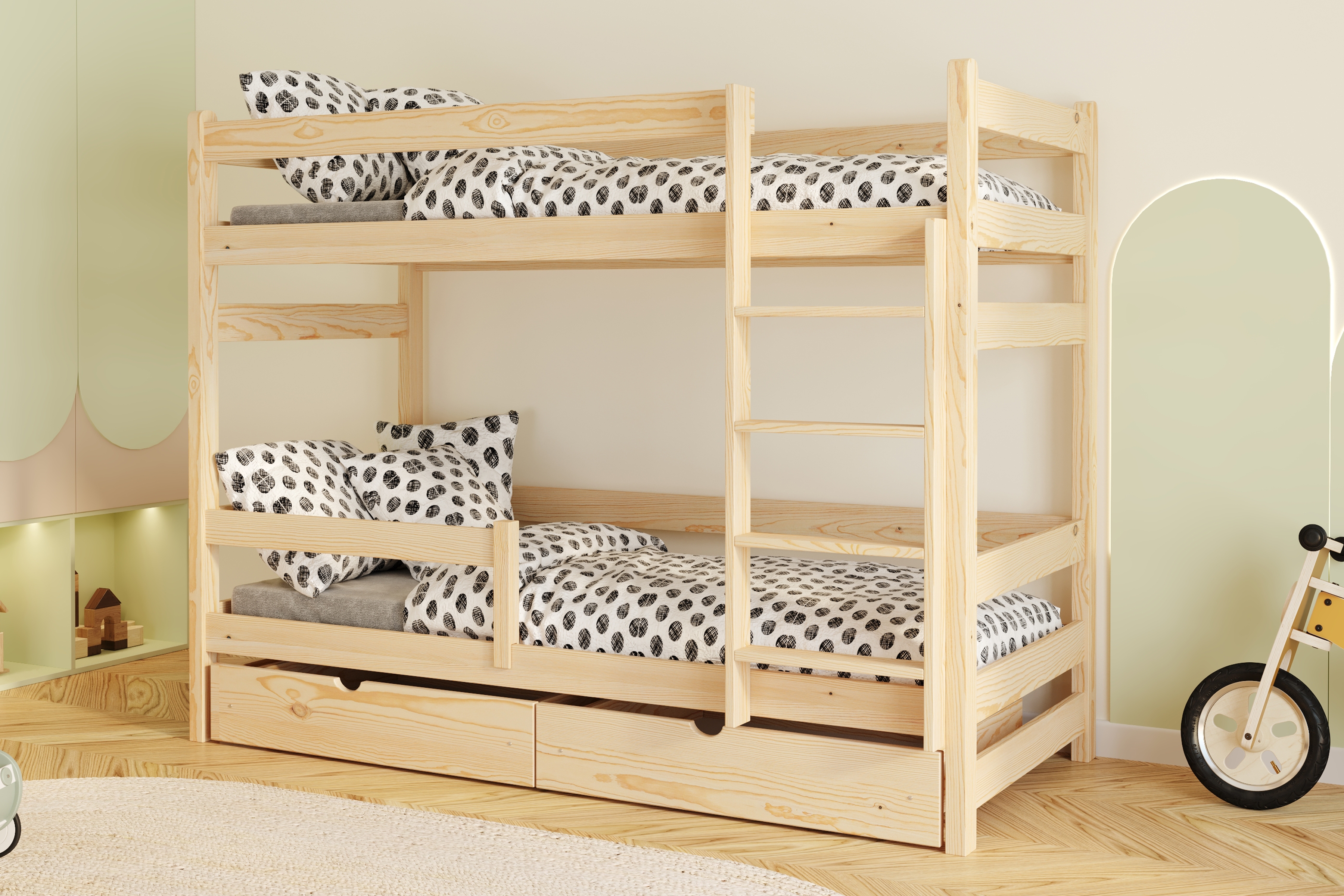 Dětská patrová výsuvná postel Alis 80x200 cm - borovice Postel dzieciece Alis 80x200 patrová  - borovice