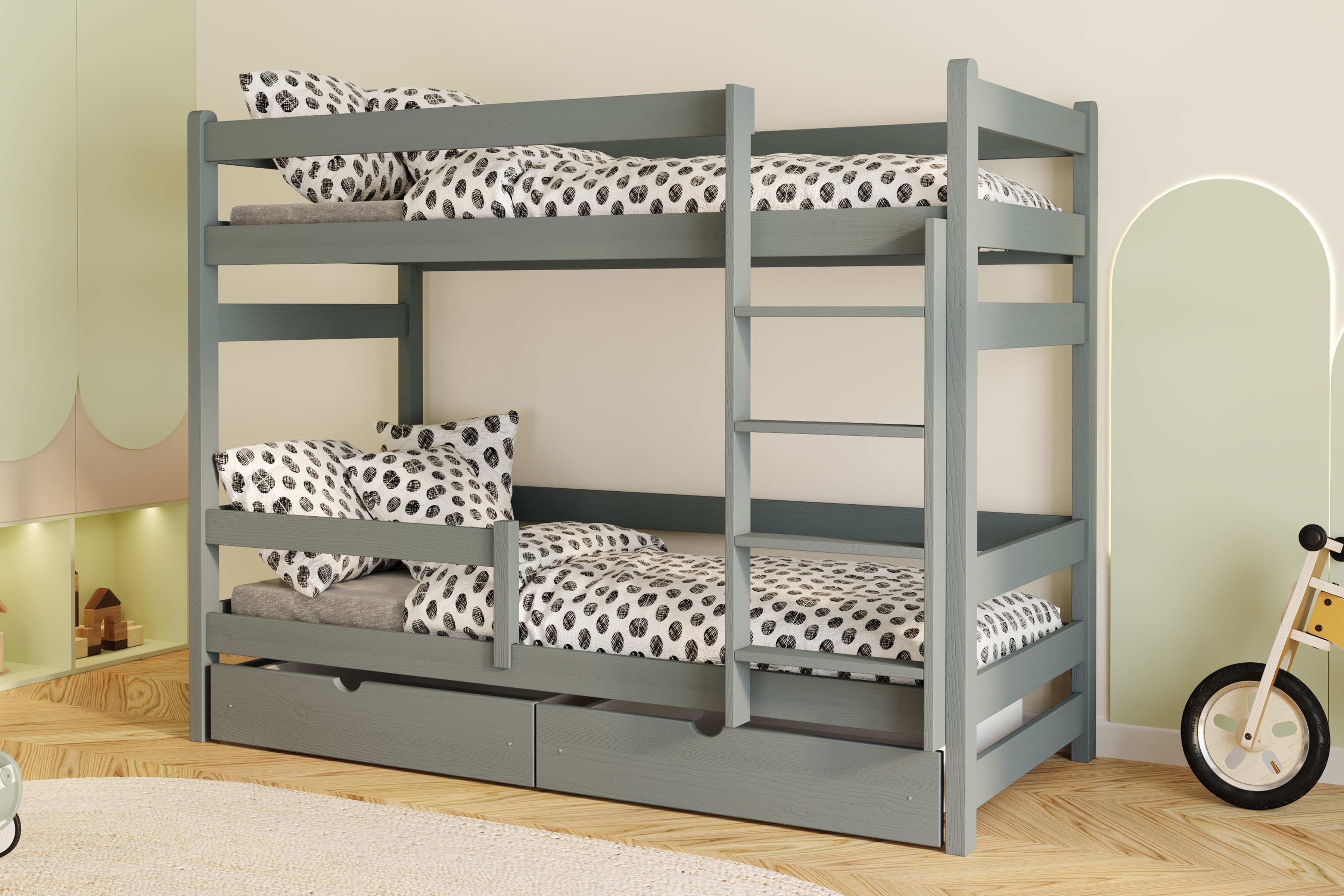 Poschodová posteľ Alis - grafit, 90x180 Posteľ dzieciece Alis 90x180 poschodová - grafit