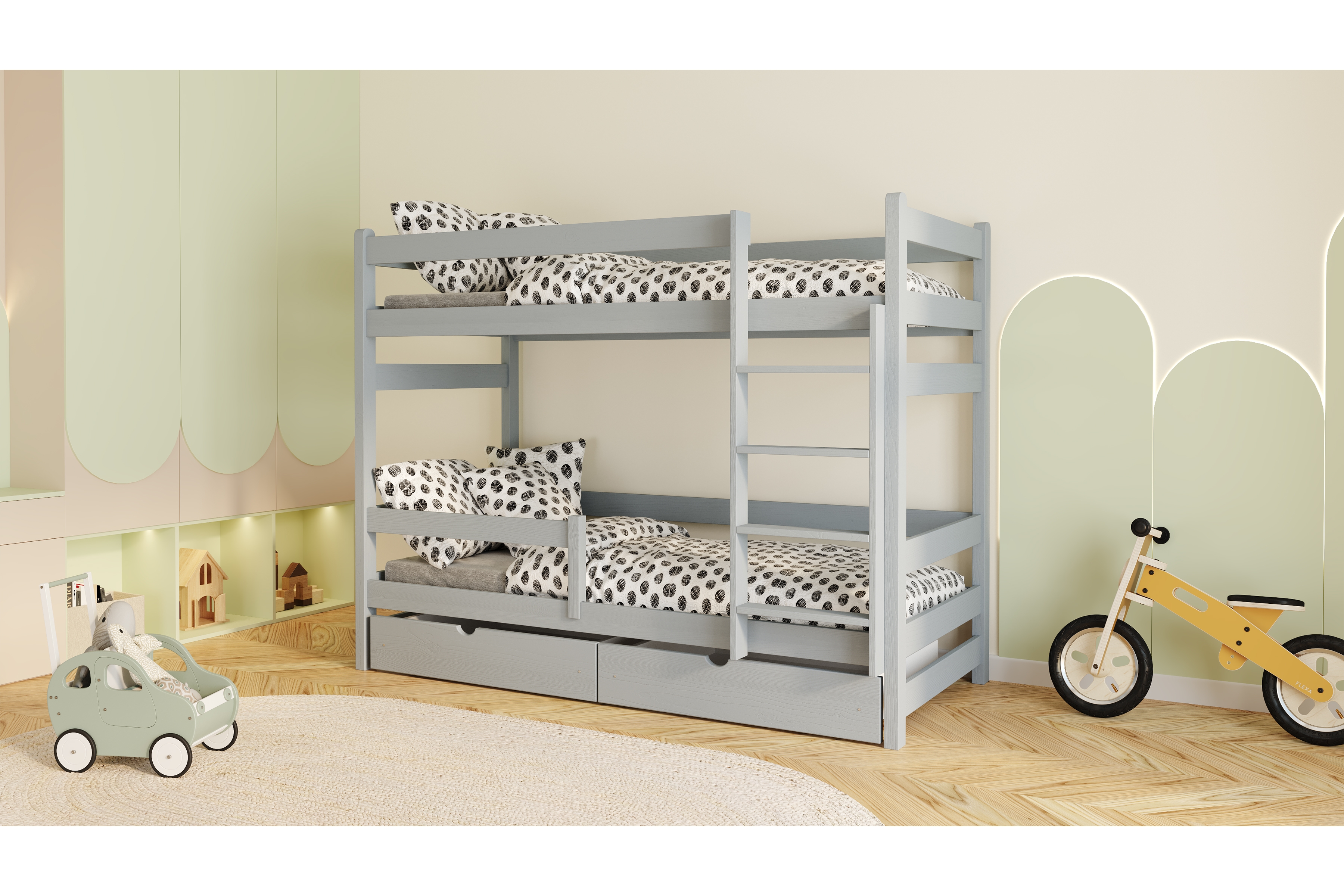 Dětská patrová postel Alis 90x180 cm - šedá Postel dzieciece Alis 90x180 patrová  - šedá