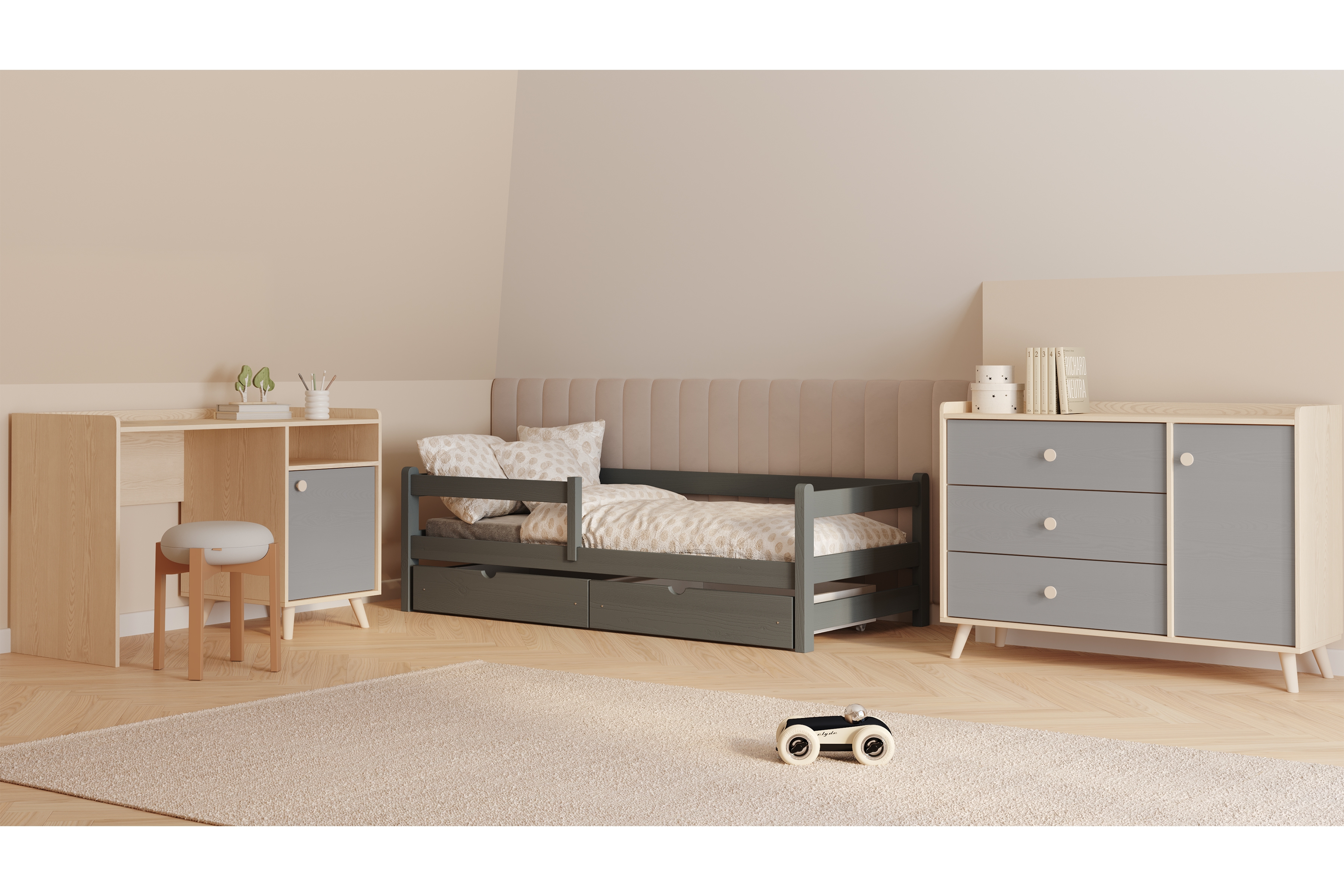 Dětská postel Alis 90x190 cm - grafitová Postel dzieciece Alis 90x190 přízemní - grafit