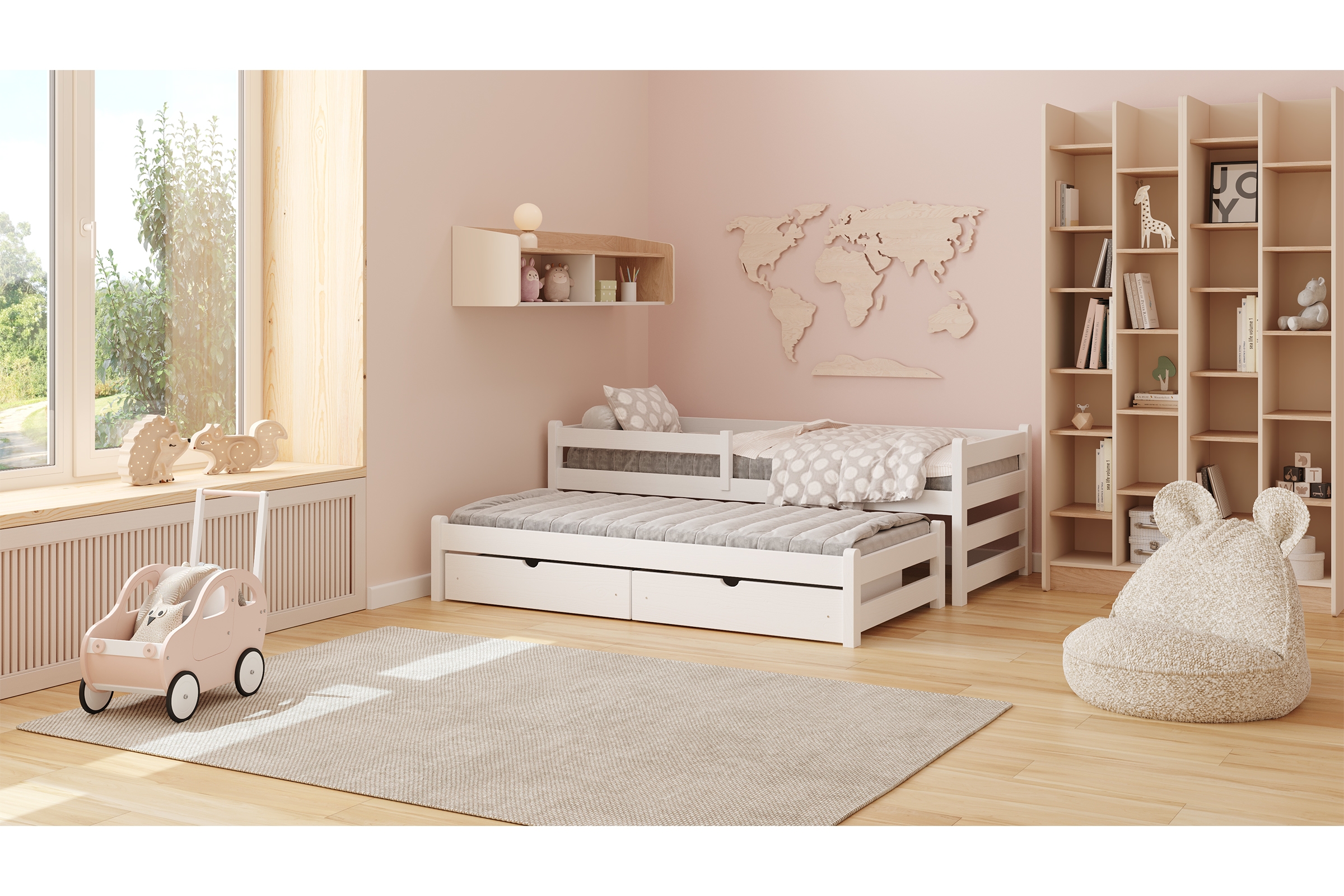 Dětská výsuvná postel Alis 90x190 cm - bílá Postel dzieciece Alis 90x190 přízemní výsuvná - bílá