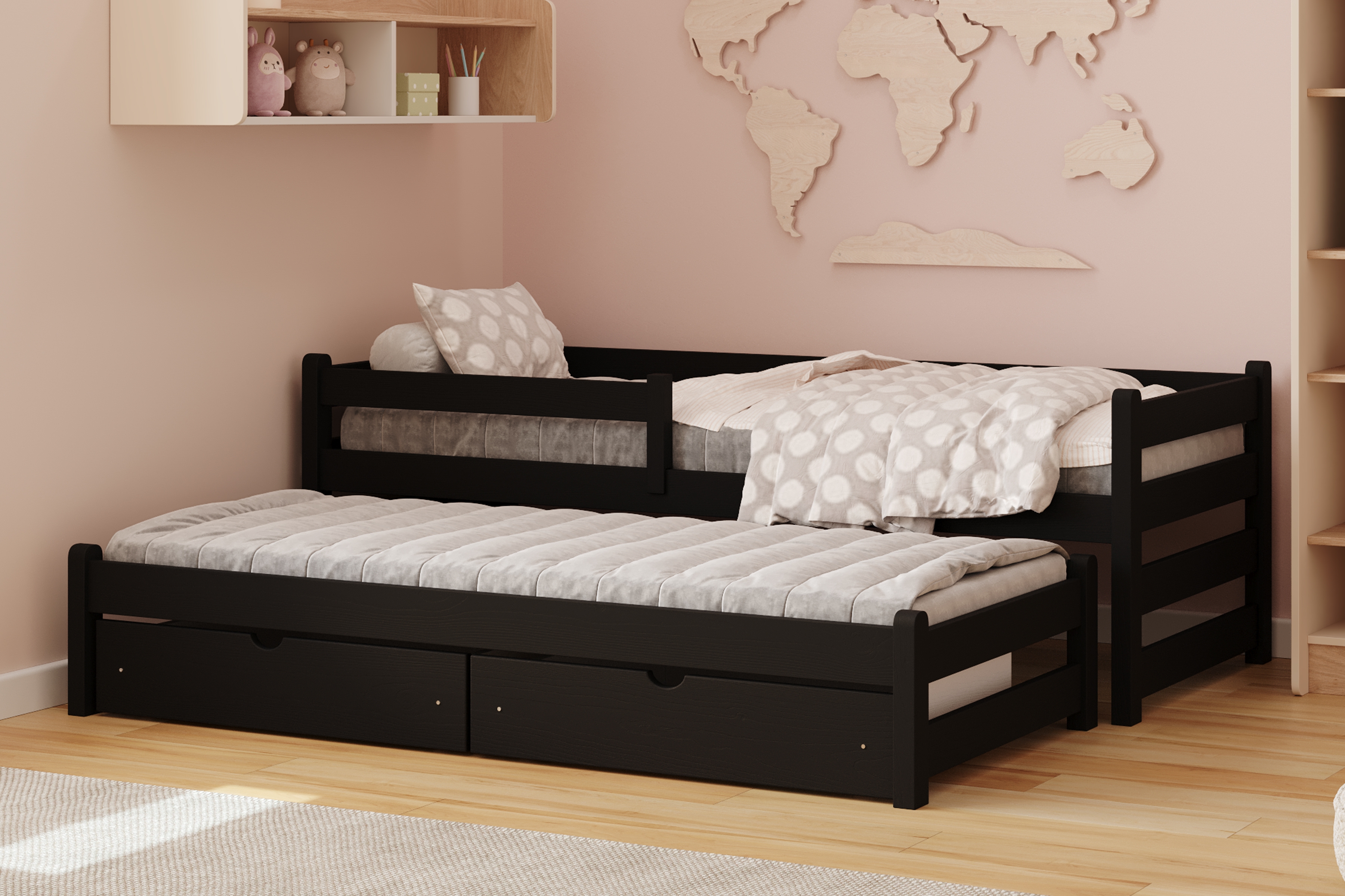 Dětská výsuvná postel Alis 90x190 cm - černá Postel dzieciece Alis 90x190 přízemní výsuvná - černá
