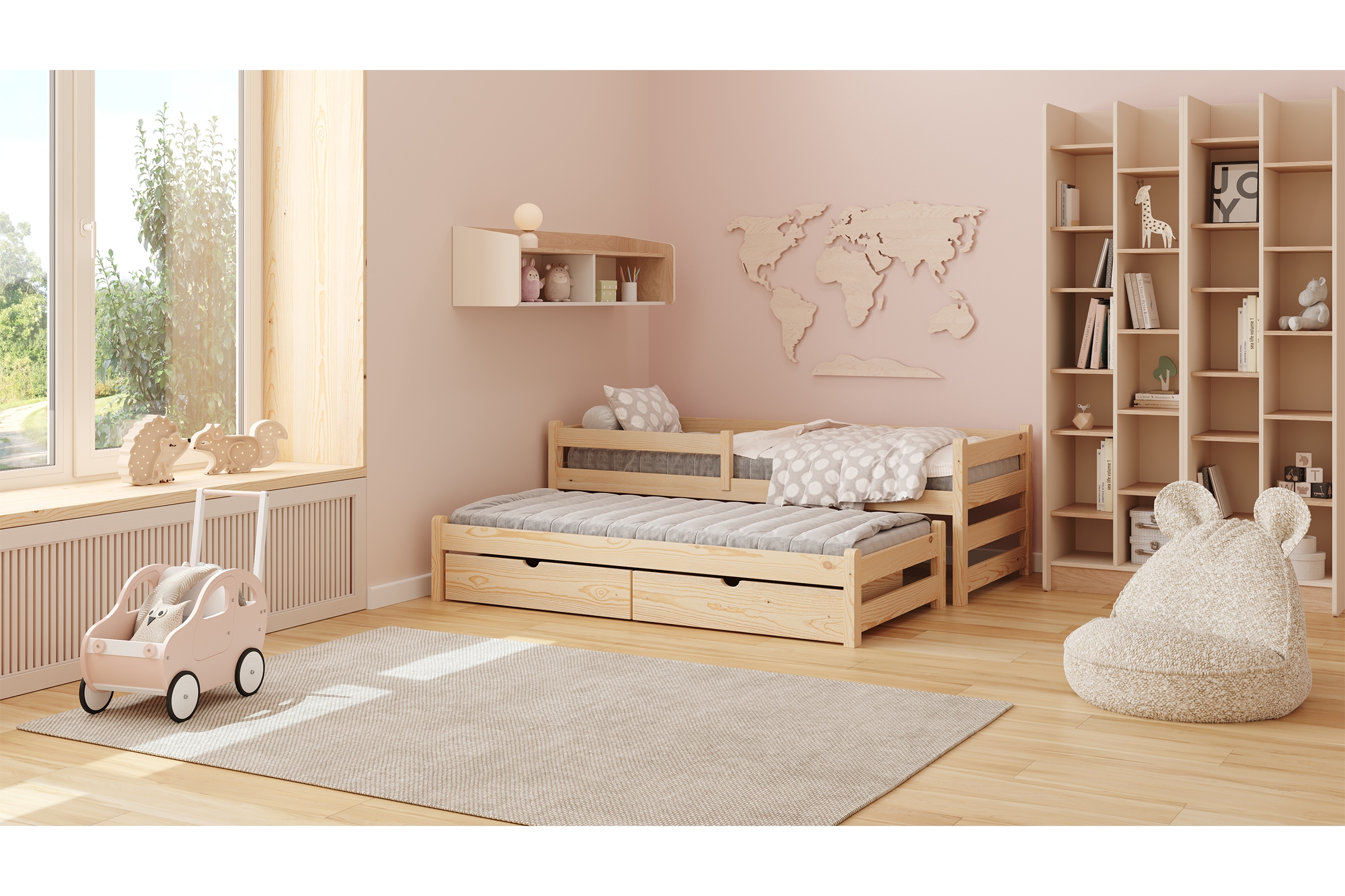 Dětská výsuvná postel Alis 90x190 cm - borovice Postel dzieciece Alis 90x190 přízemní výsuvná - borovice