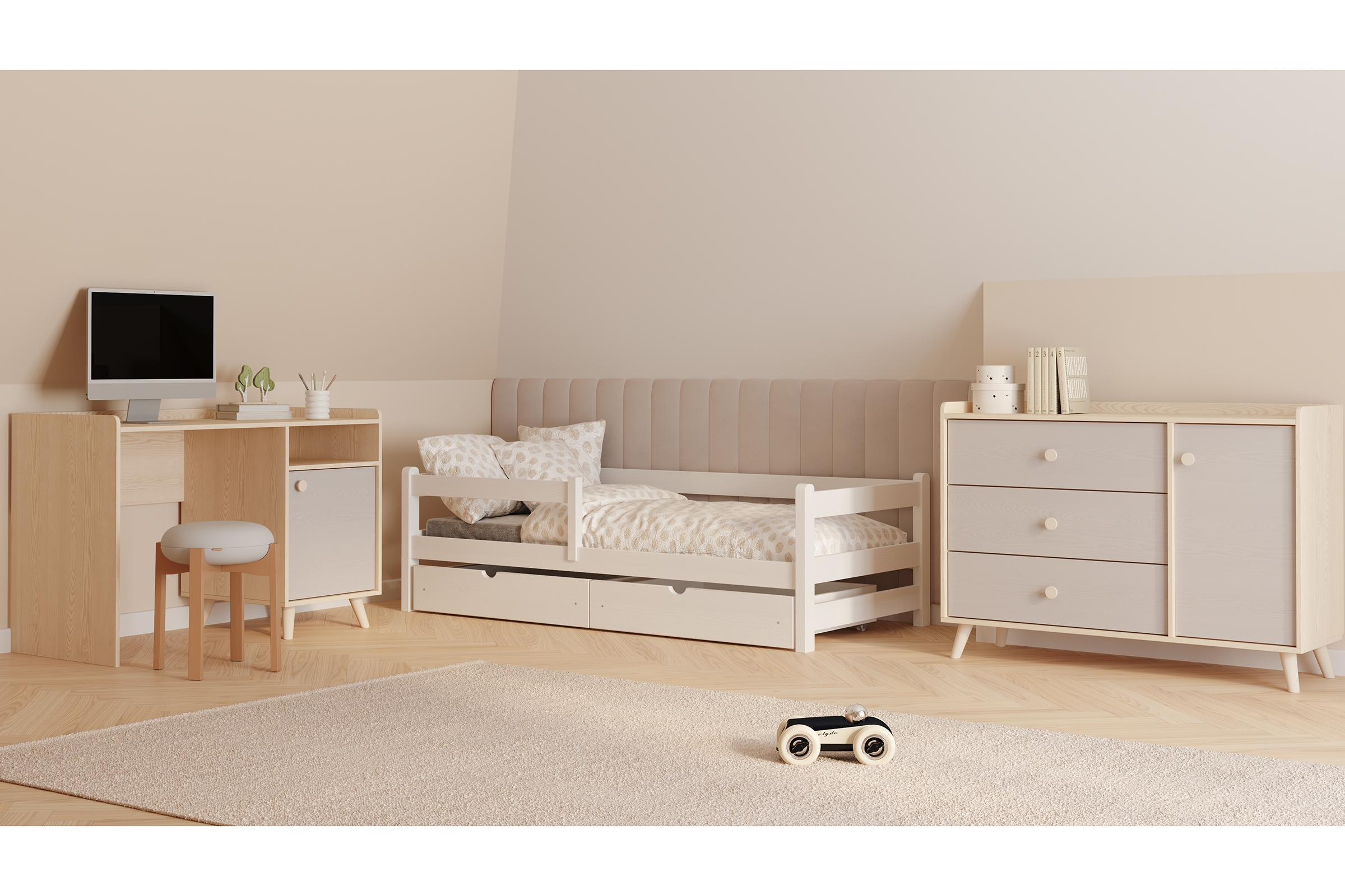 Detská posteľ Alis so zásuvkami - 90x200 cm - biela Posteľ dzieciece Alis 90x200 prízemná - Biely