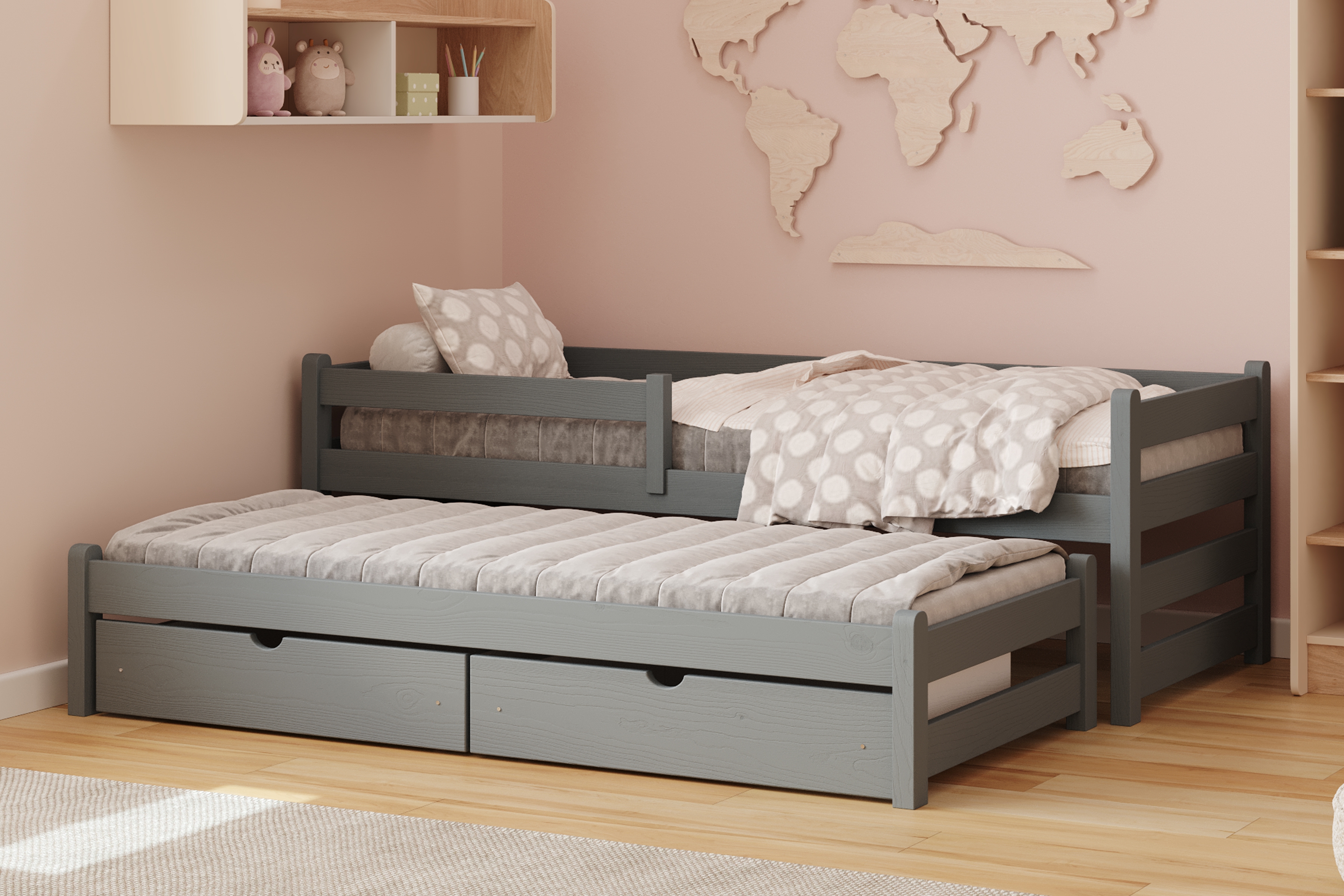 Dětská výsuvná postel Alis 90x200 cm - grafitová Postel dzieciece Alis 90x200 přízemní výsuvná - grafit