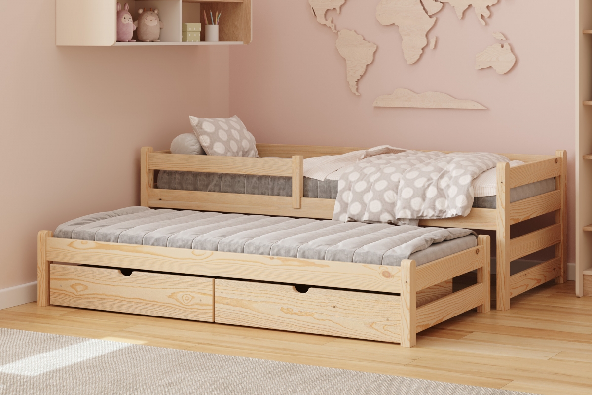 Detská posteľ Alis s prístelkou - 90x200 cm - borovica Posteľ dzieciece Alis 90x200 prízemná výsuvna - Borovica