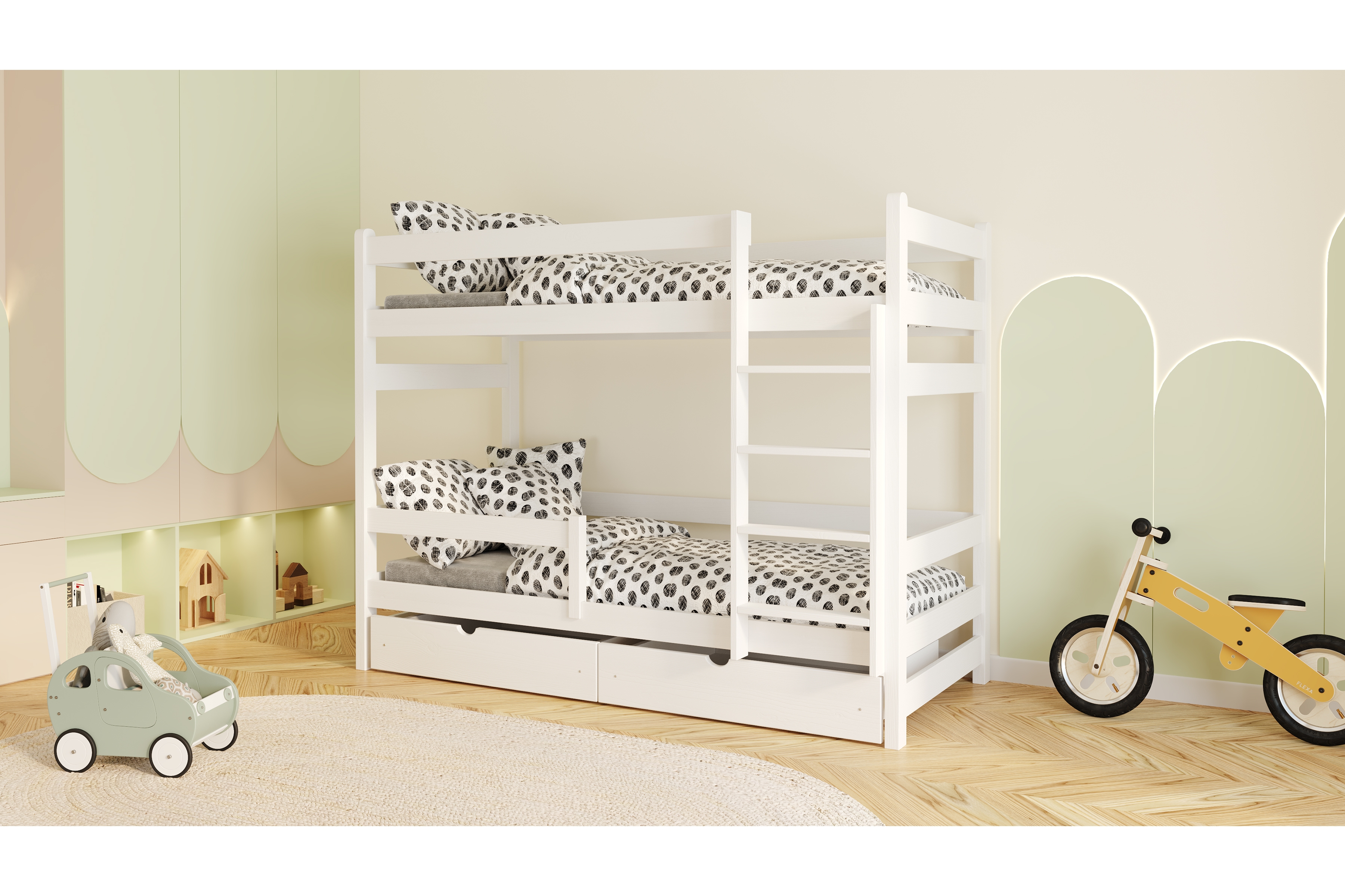 Poschodová posteľ Alis - biely, 90x200 Posteľ dzieciece Alis 90x200 poschodová - Biely