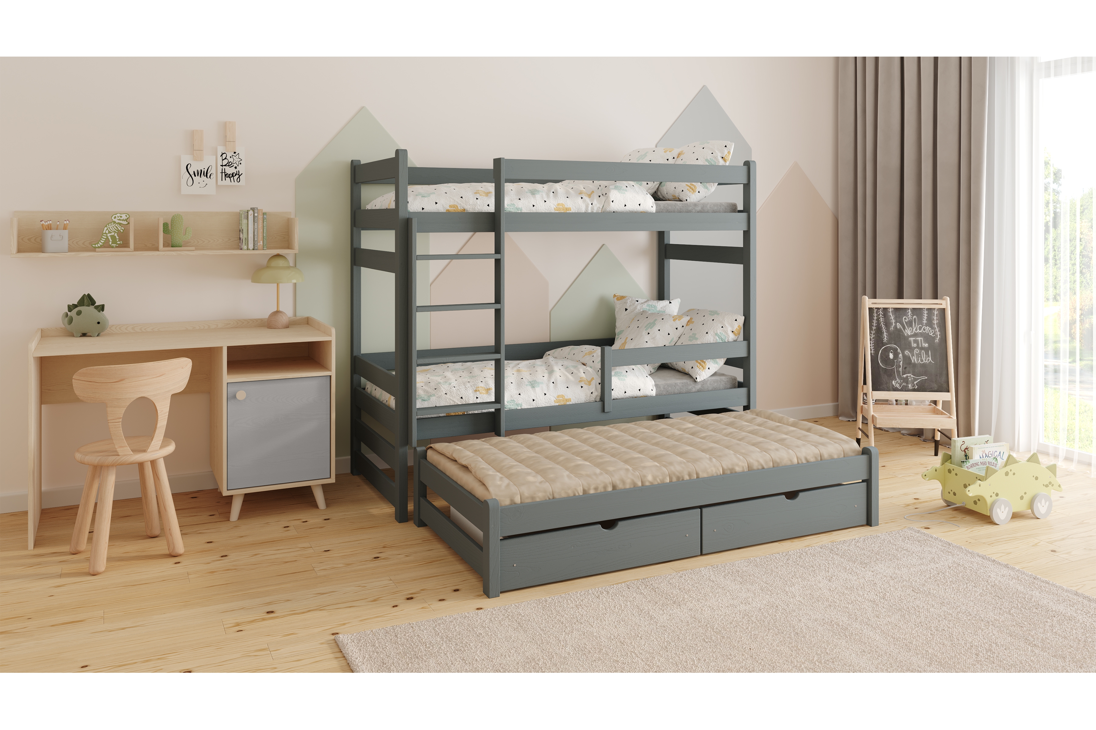 Poschodová posteľ Alis s prístelkou - 80x190 cm - grafitová Posteľ dzieciece Alis poschodová výsuvna - 80x190 / grafit