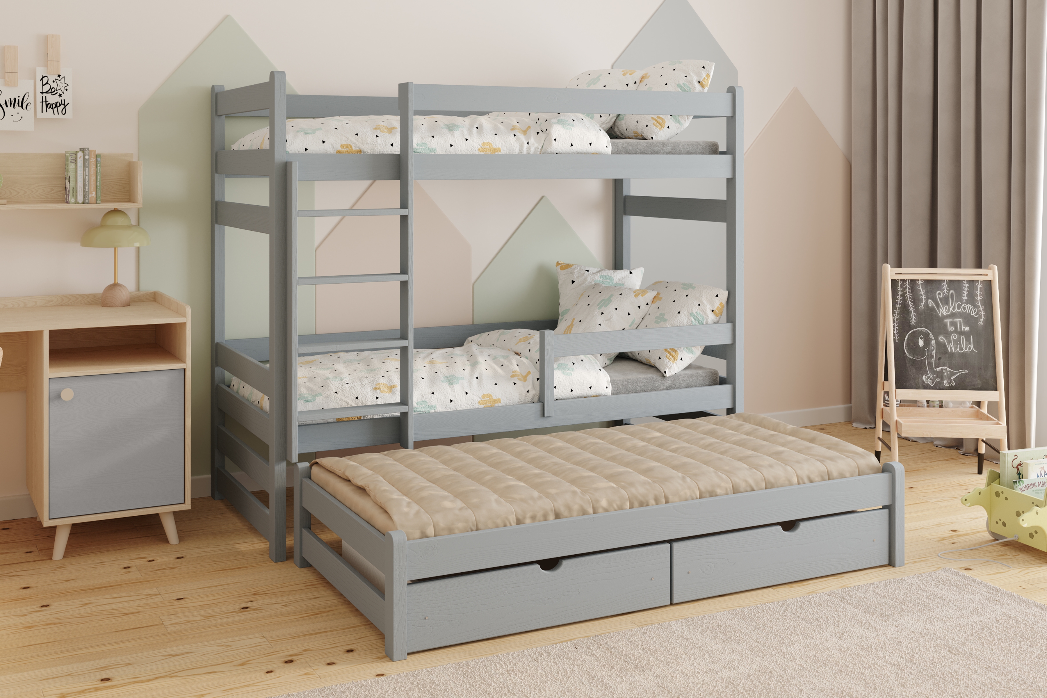Poschodová posteľ Alis s prístelkou - 90x180 cm - šedá Posteľ dzieciece Alis poschodová výsuvna - 90x180 / šedý