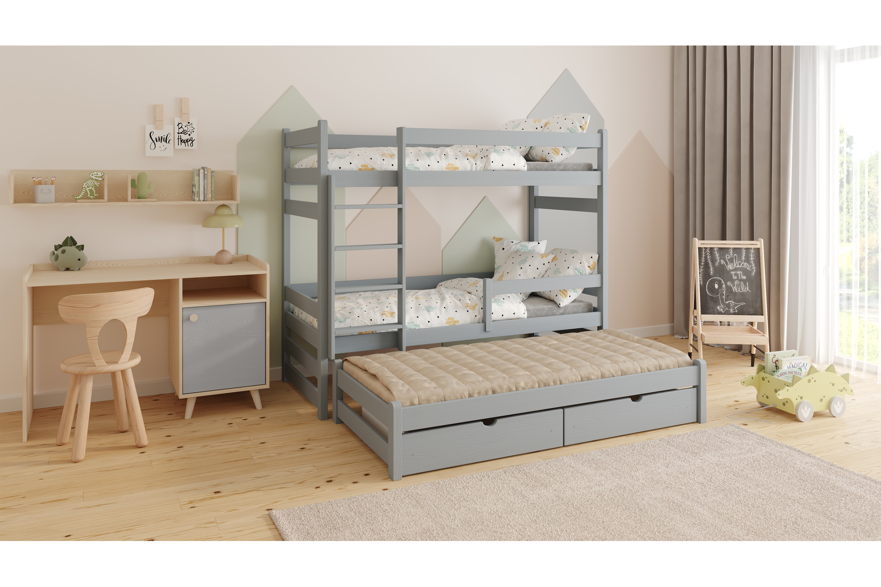 Poschodová posteľ Alis s prístelkou - 90x180 cm - šedá Posteľ dzieciece Alis poschodová výsuvna - 90x180 / šedý