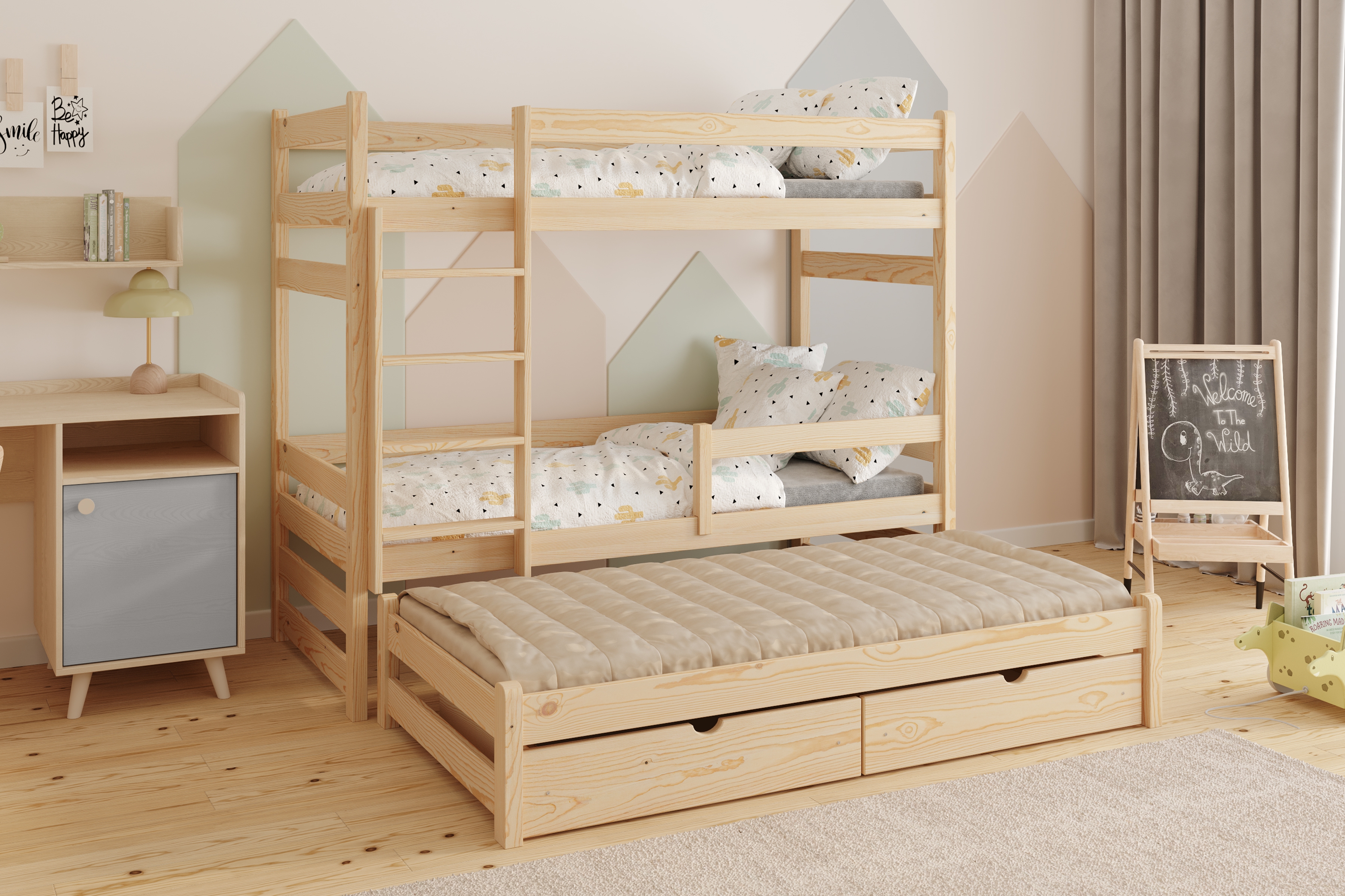 Dětská patrová výsuvná postel Alis 90x190 cm - borovice Postel dzieciece Alis patrová  výsuvná - 90x190 / borovice