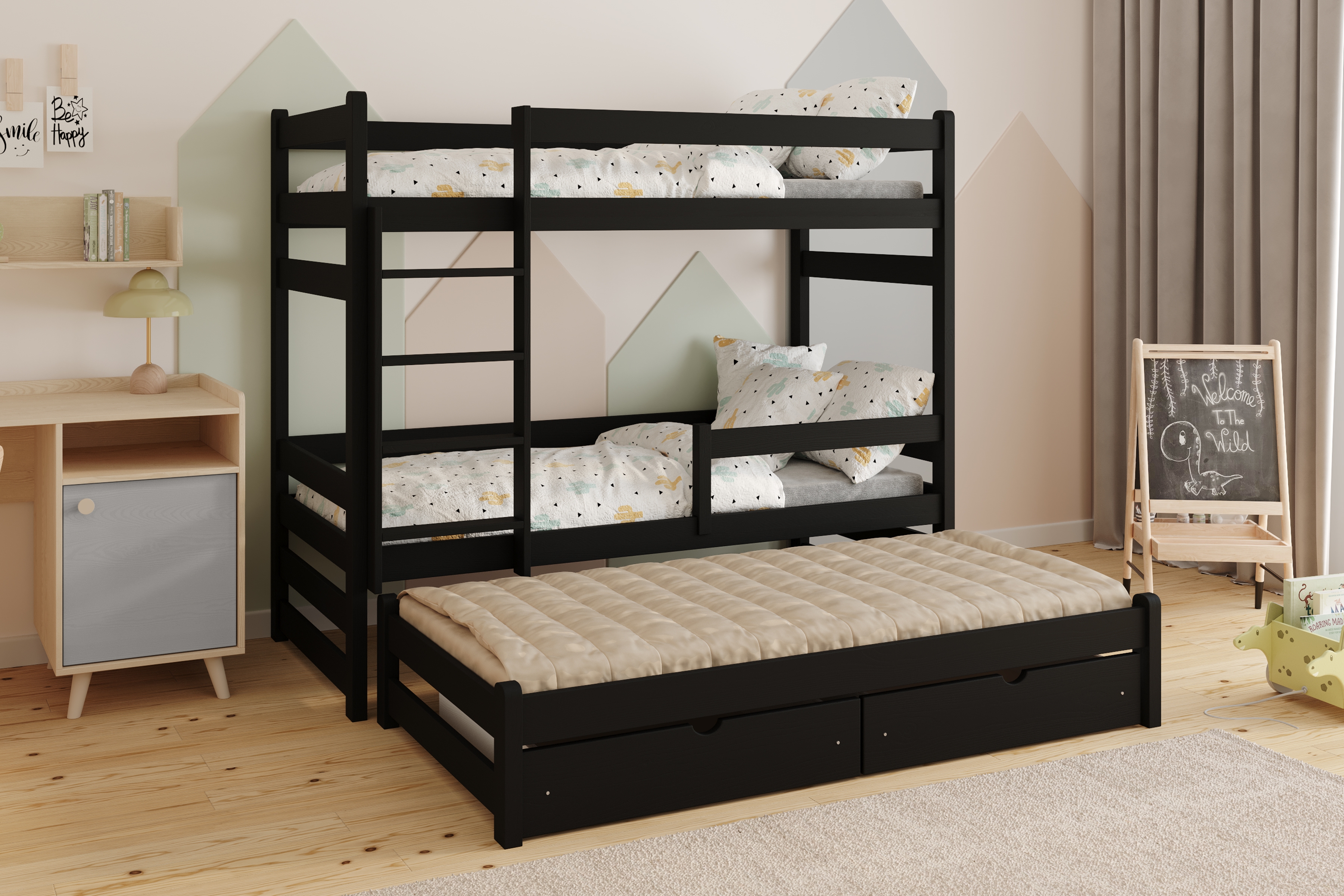 Dětská patrová výsuvná postel Alis 90x200 cm - černá Postel dzieciece Alis patrová  výsuvná - 90x200 / černá