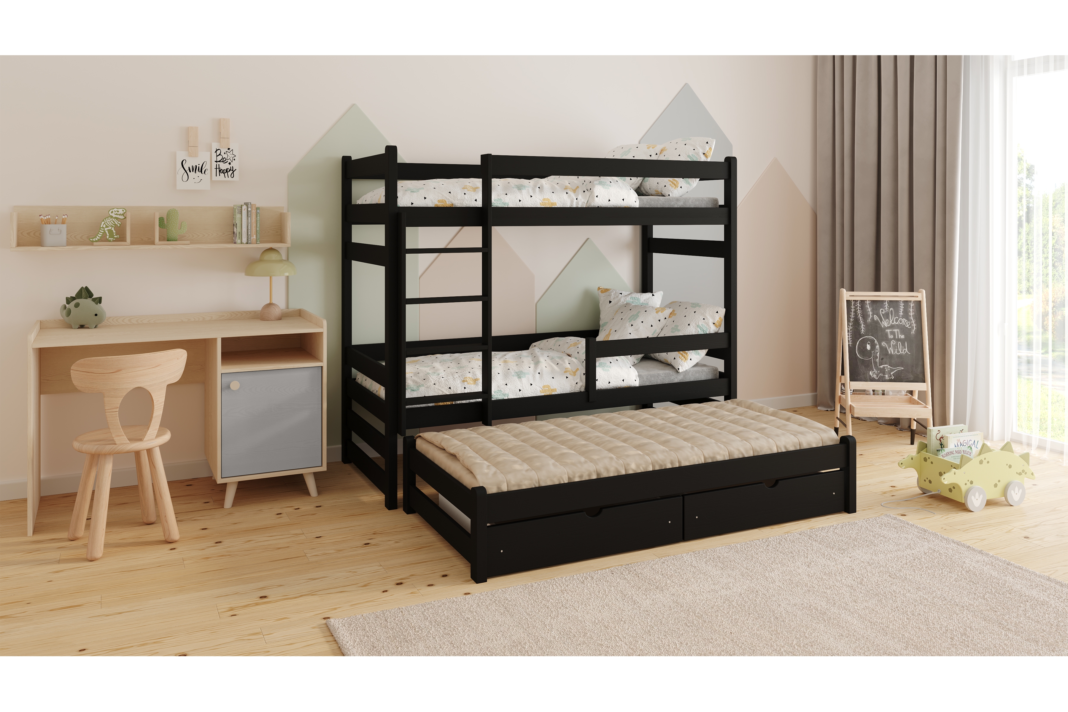Dětská patrová výsuvná postel Alis 90x200 cm - černá Postel dzieciece Alis patrová  výsuvná - 90x200 / černá