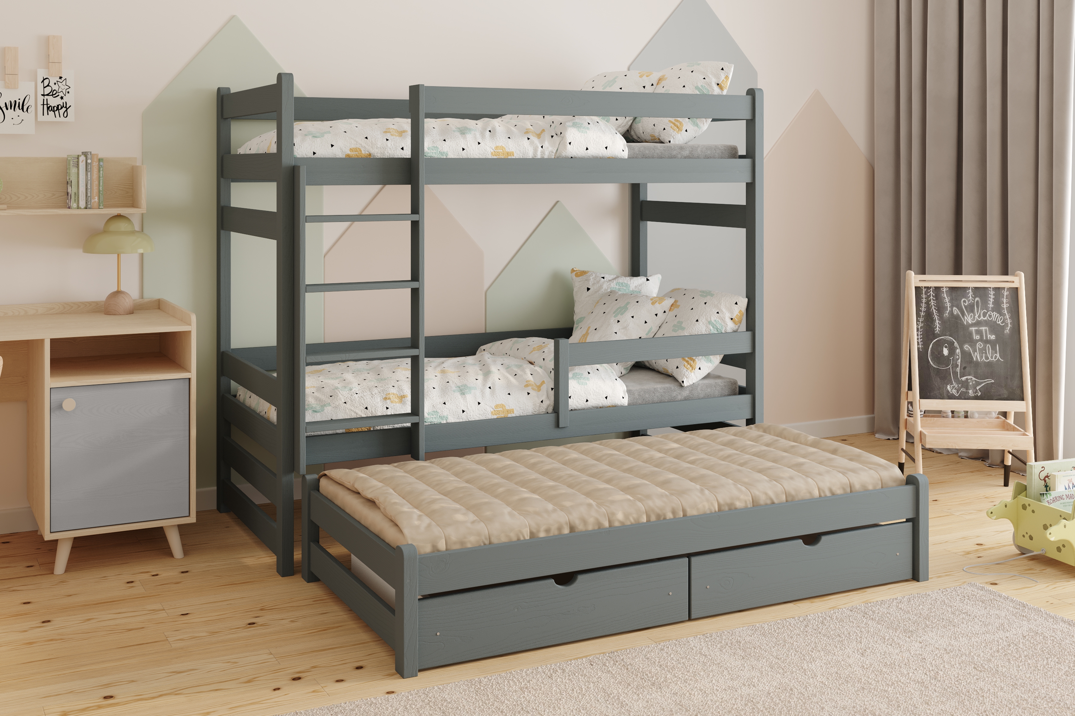 Poschodová posteľ Alis s prístelkou - 90x200 cm - grafitová Posteľ dzieciece Alis poschodová výsuvna - 90x200 / grafit
