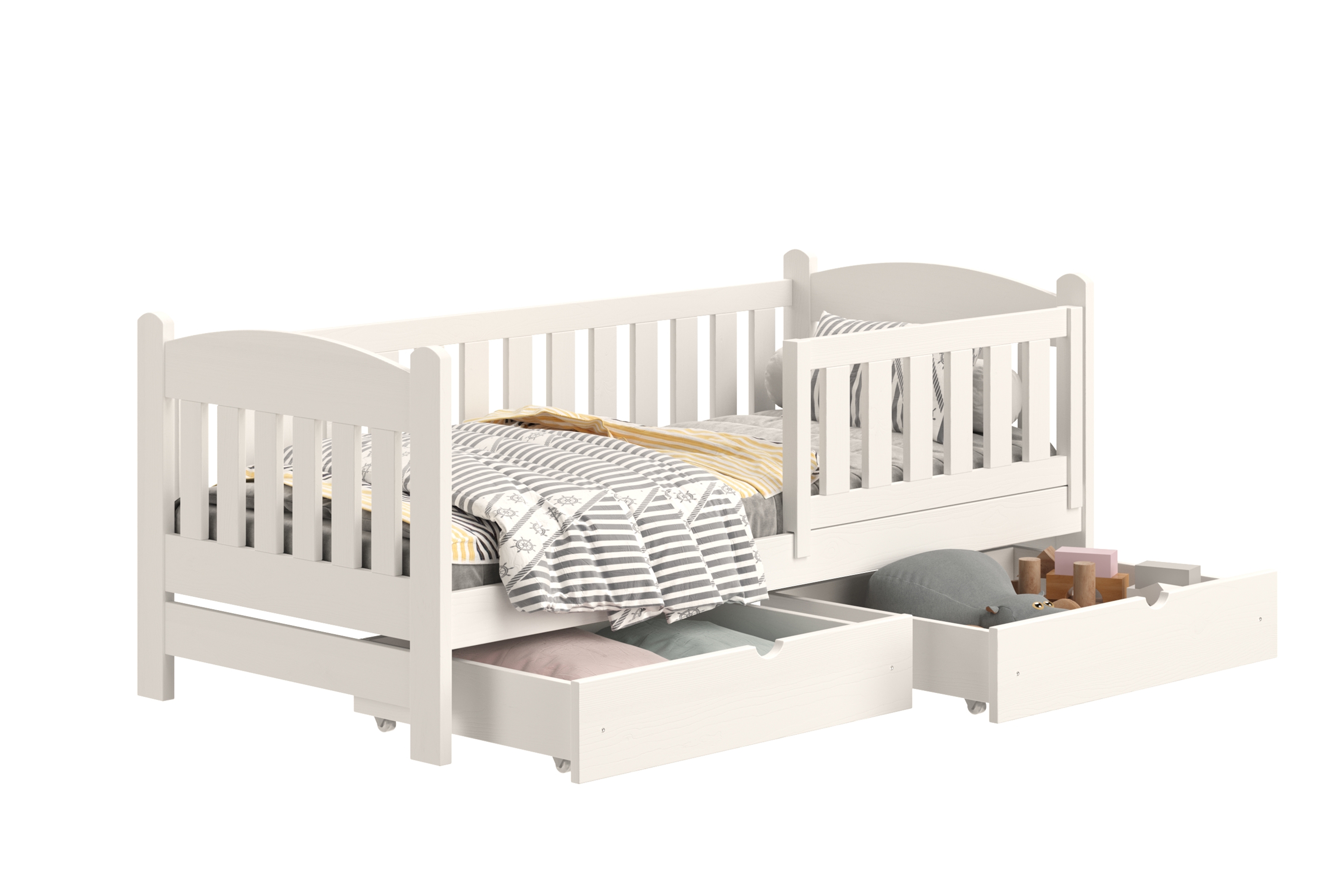 Detská posteľ Alvins so zásuvkami - 70x140 cm - biela Posteľ dzieciece Alvins 70x140 drevená so zásuvkami - Biely