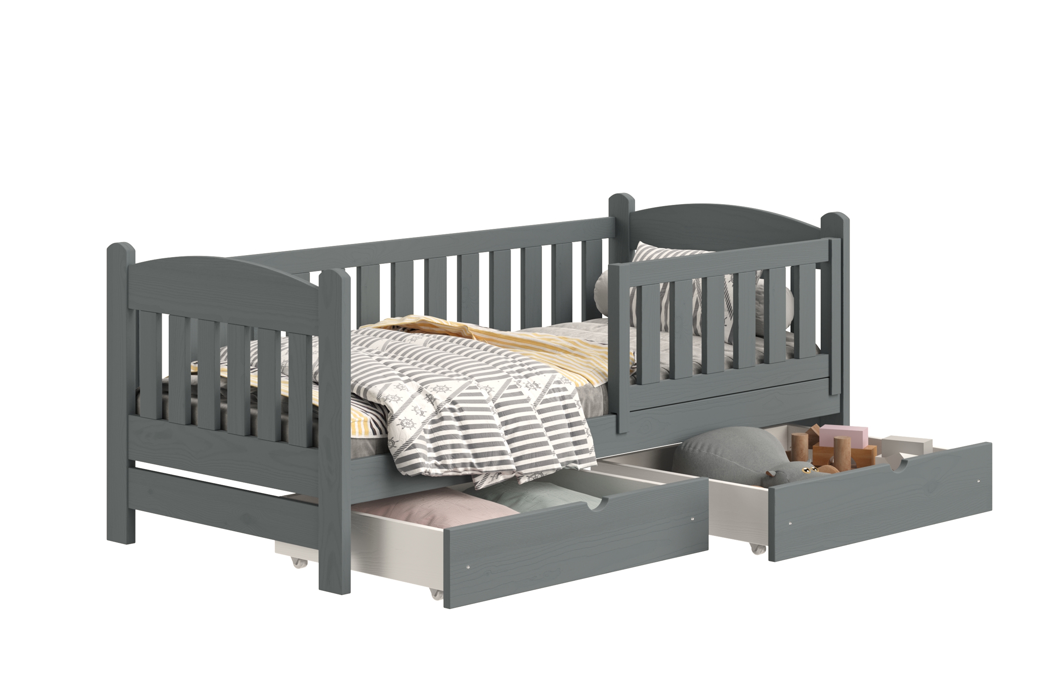 Detská posteľ Alvins so zásuvkami - 70x140 cm - grafitová Posteľ dzieciece Alvins 70x140 drevená so zásuvkami - grafit