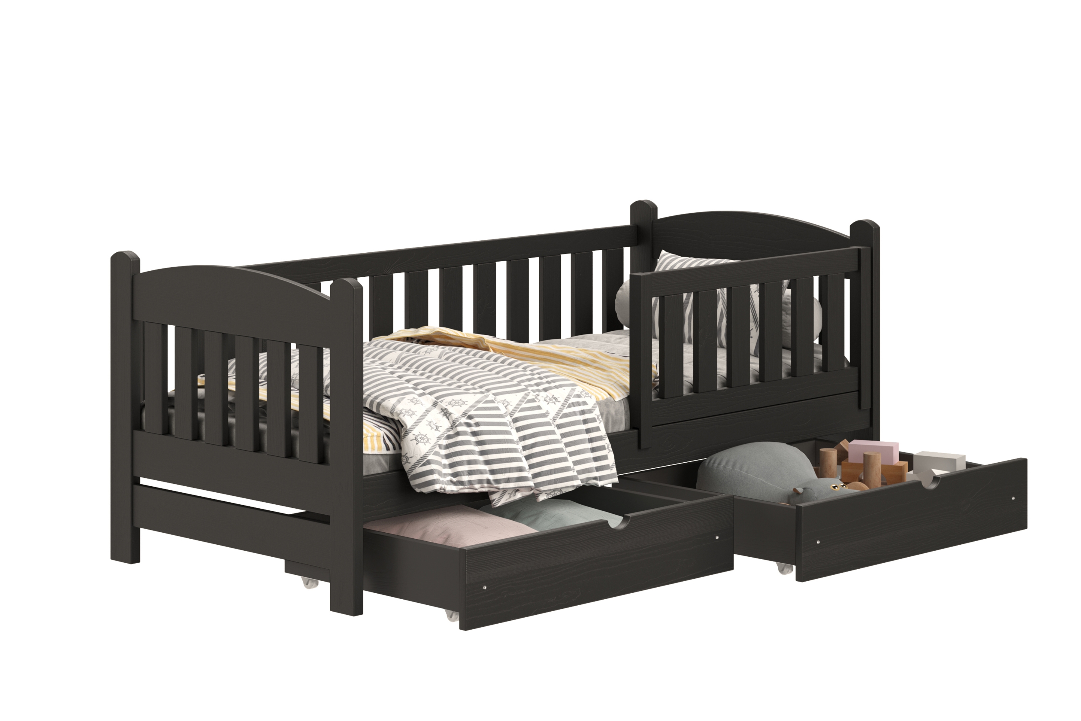 Dětská postel Alvins 80x180 cm - černá Postel dzieciece Alvins 80x180 dřevěná se zásuvkami - černá