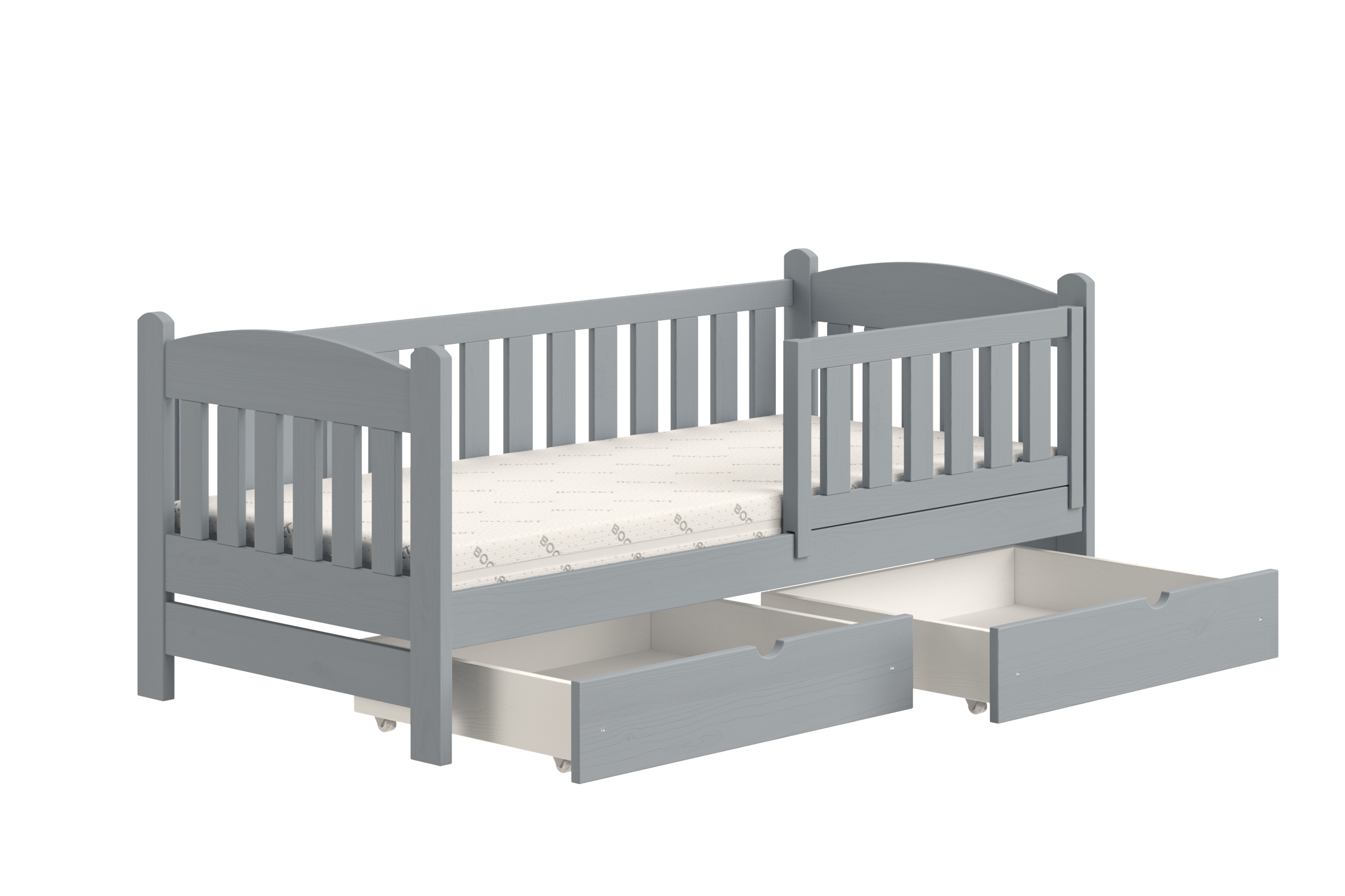 Detská posteľ Alvins so zásuvkami - 90x200 cm - šedá Posteľ dzieciece Alvins 90x200 drevená so zásuvkami - šedý