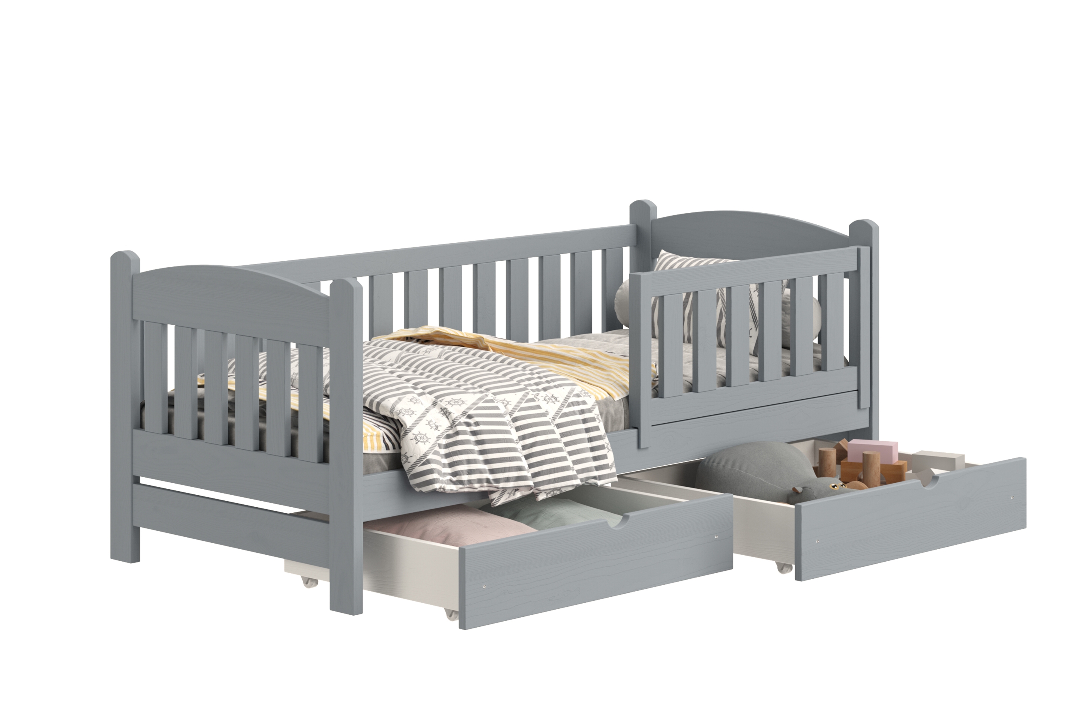 Detská posteľ Alvins so zásuvkami - 90x200 cm - šedá Posteľ dzieciece Alvins 90x200 drevená so zásuvkami - šedý