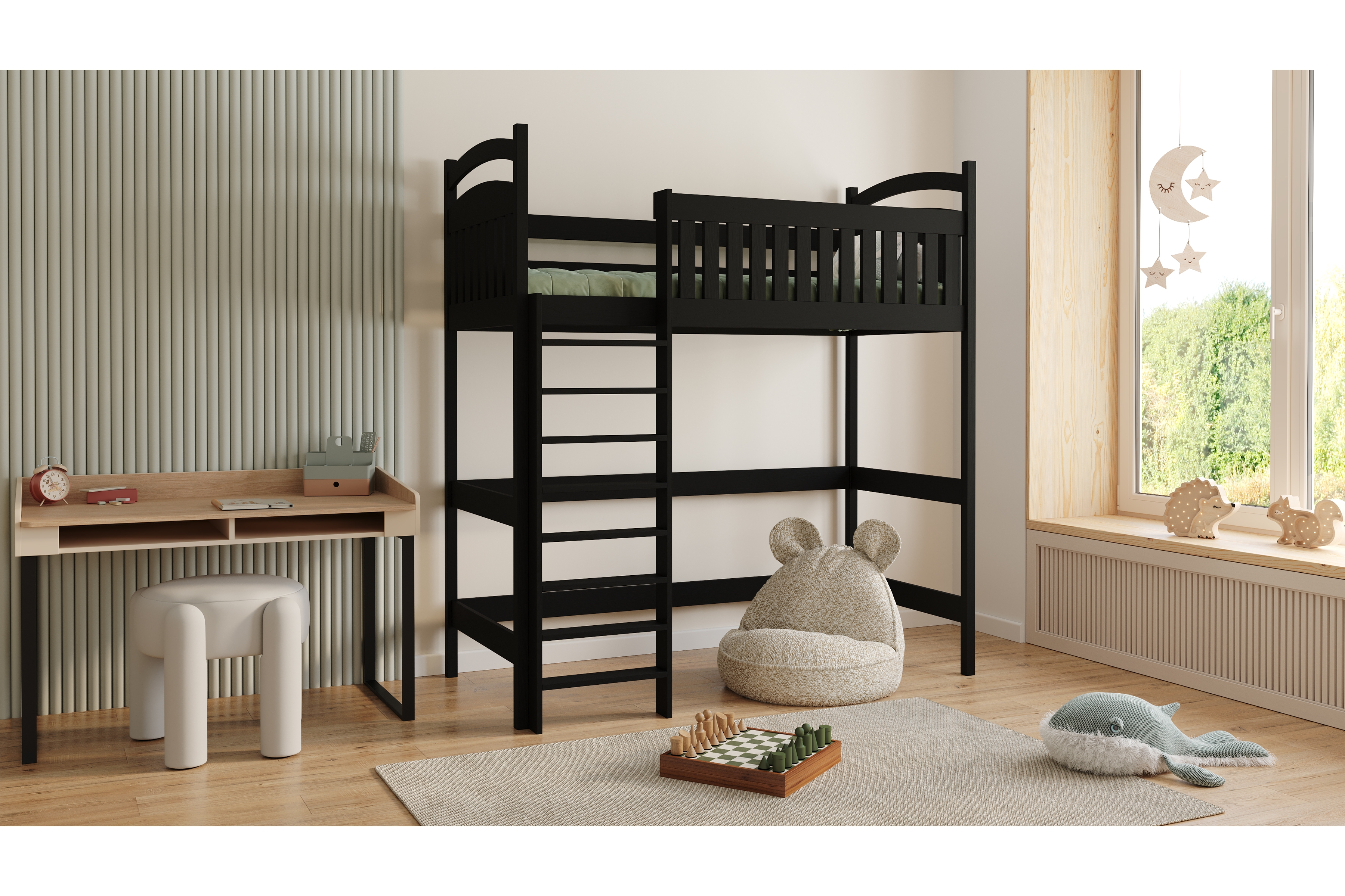 Vyvýšená detská posteľ Amely ZP 006 - Farba Čierny, rozmer 70x140 Posteľ dzieciece Amely 70x140 vyvýšená - Čierny 