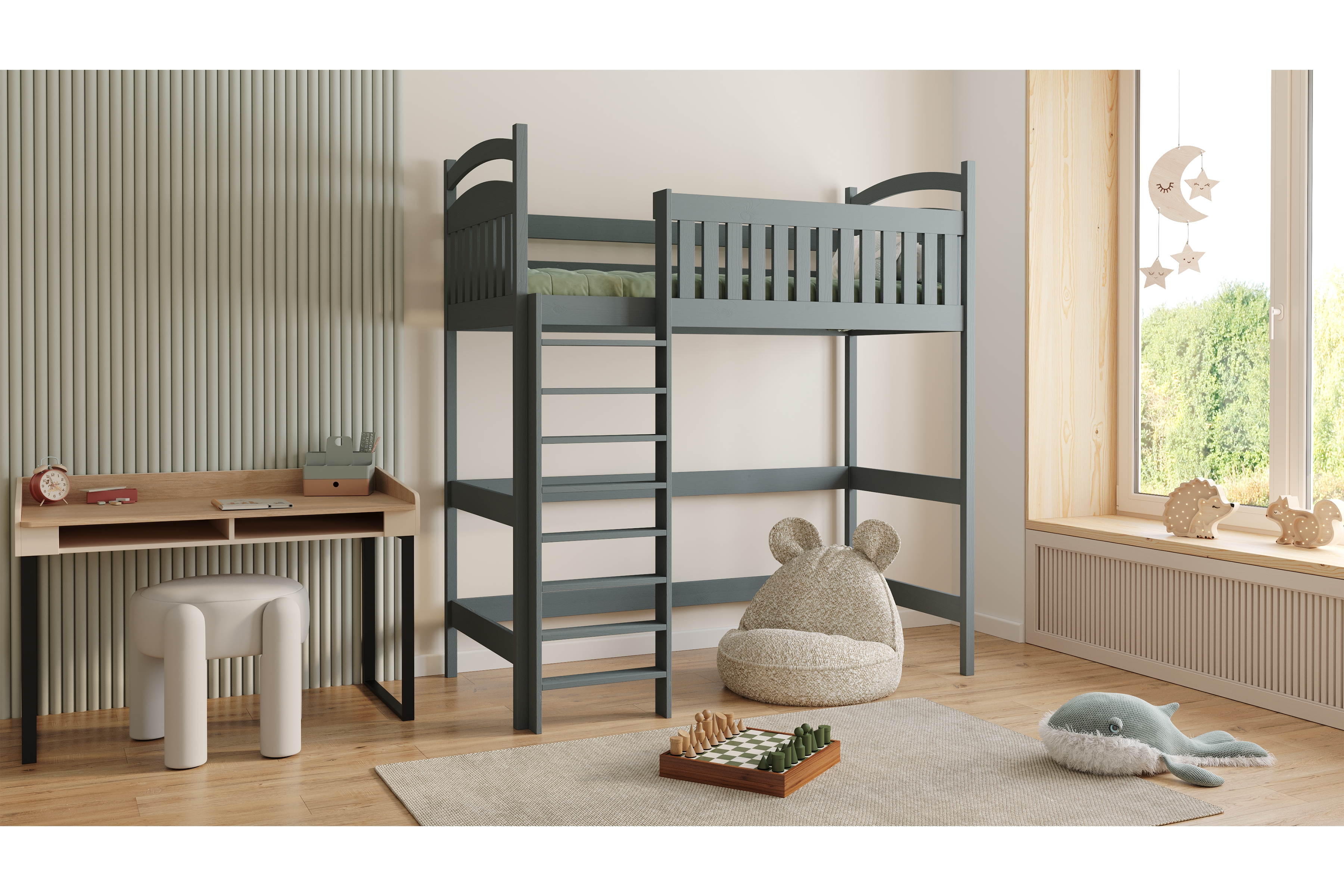 Vyvýšená detská posteľ Amely ZP 006 - Farba grafit, rozmer 70x140 Posteľ dzieciece Amely 70x140 vyvýšená - grafit