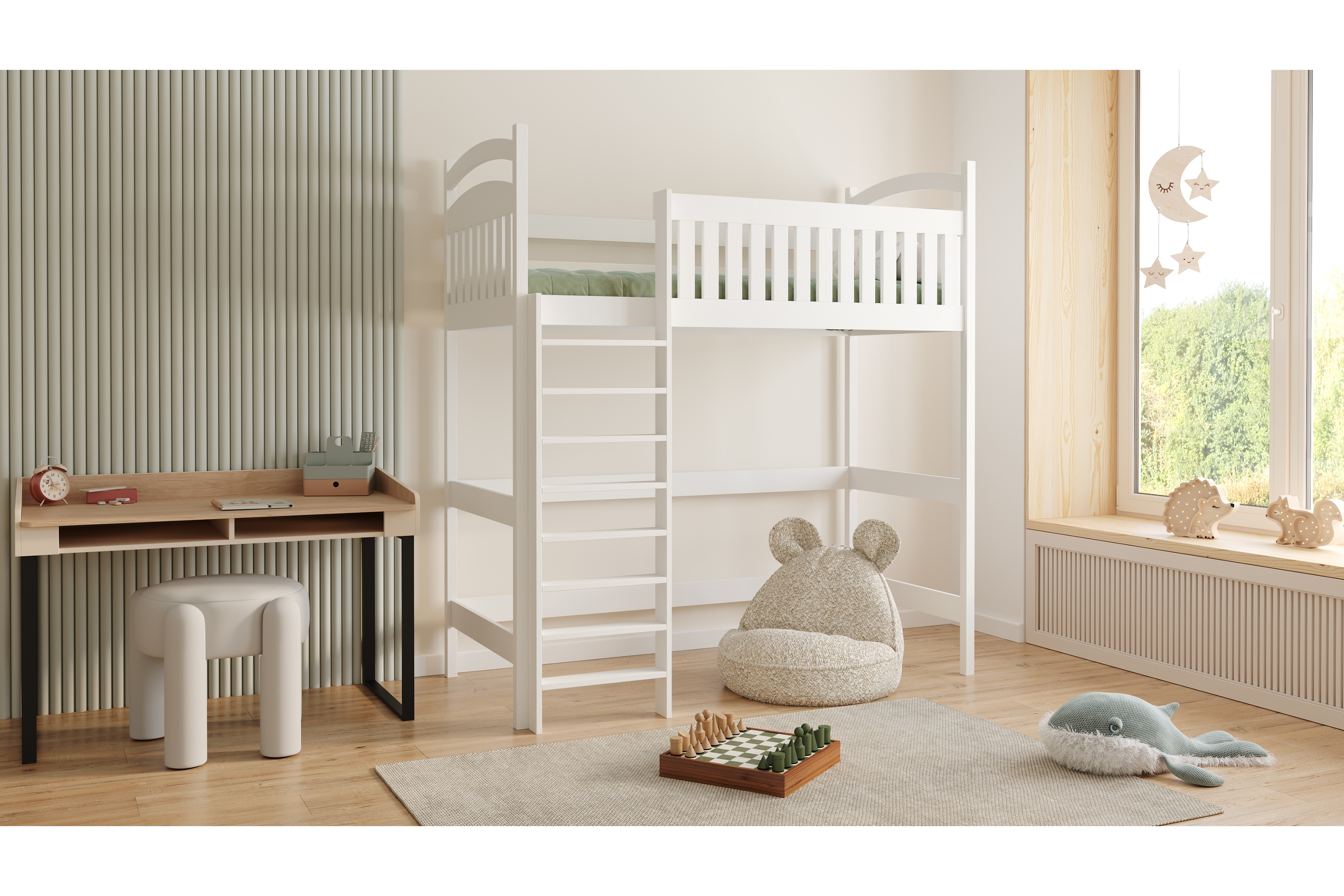 Vyvýšená detská posteľ Amely ZP 006 - Farba Biely, rozmer 80x180 Posteľ dzieciece Amely 80x180 vyvýšená - Biely  