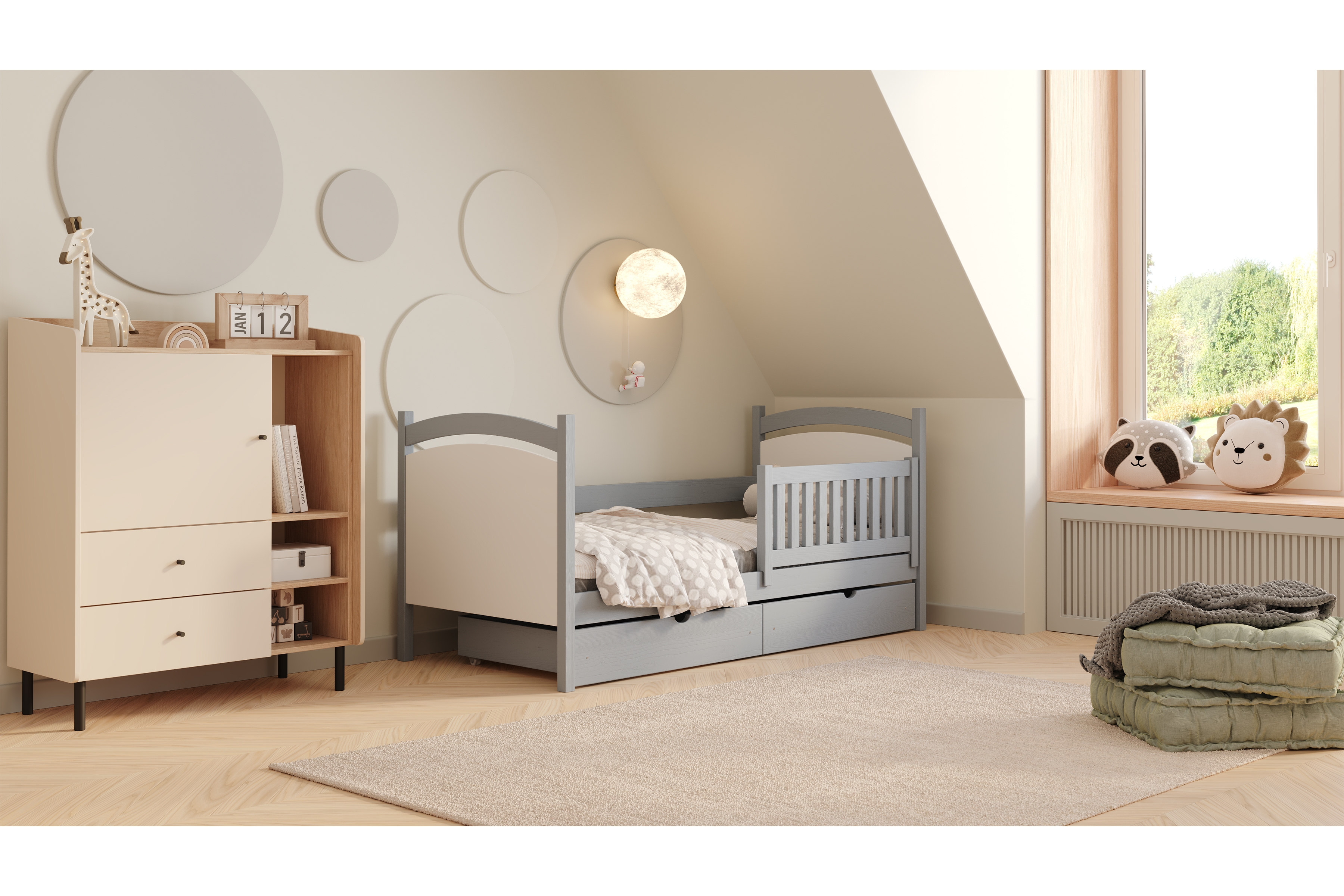 Dětská postel Amely s tabulí na fixy 80x200 cm - šedá Postel dzieciece Amely 80x200 z tablica suchoscieralna - šedá 